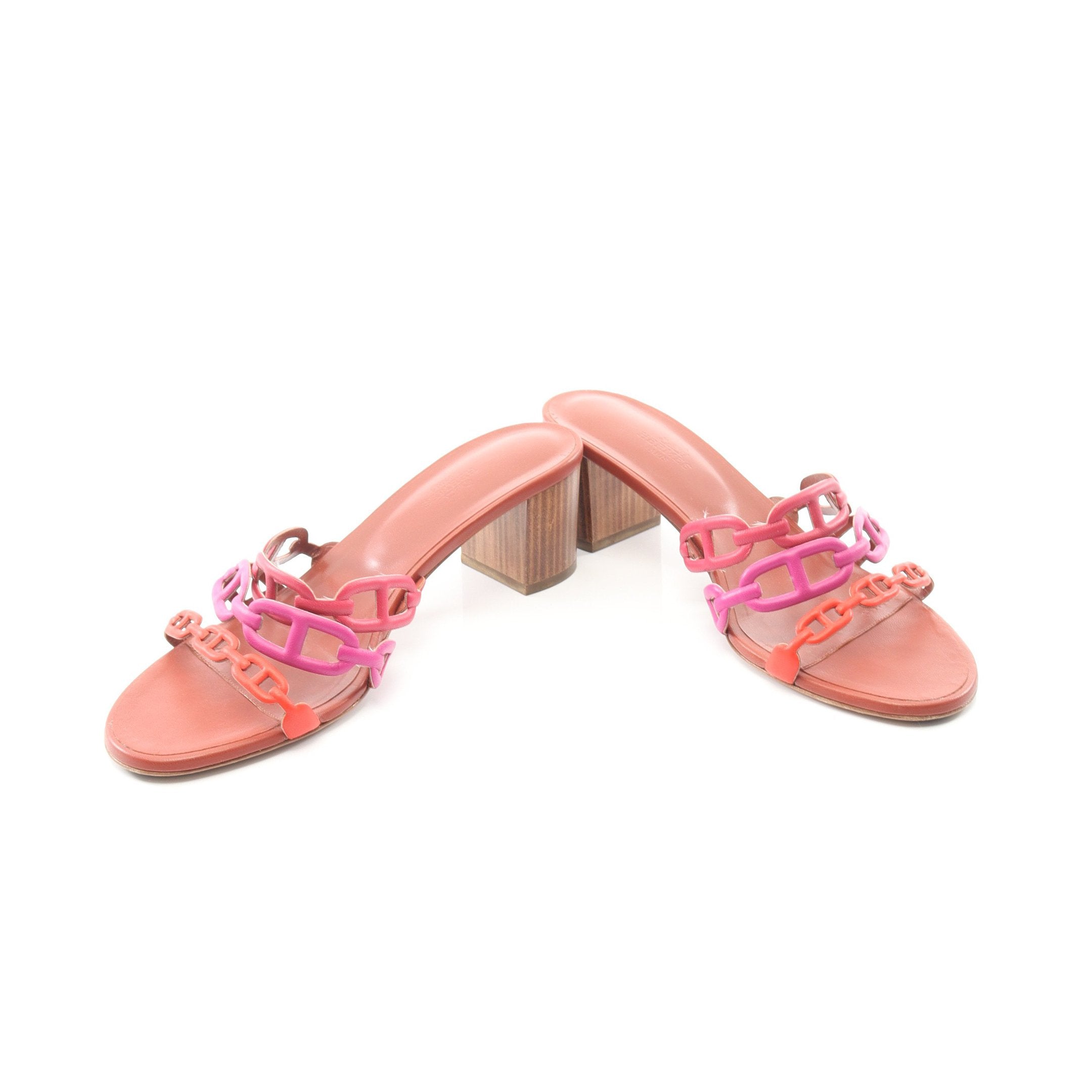 シェーヌダンクル サンダル レザー ピンク マルチカラー エルメス – RECLO