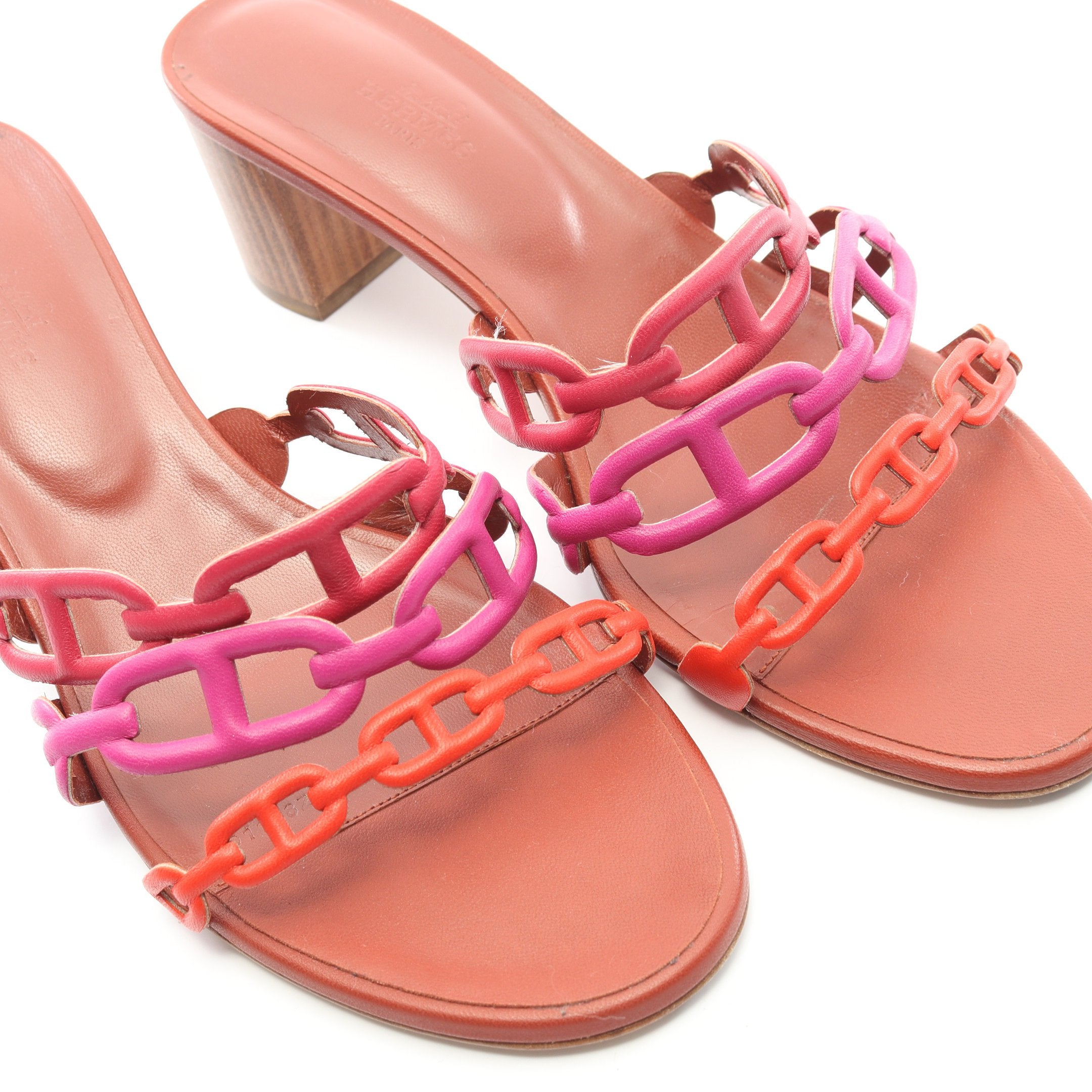 シェーヌダンクル サンダル レザー ピンク マルチカラー エルメス – RECLO