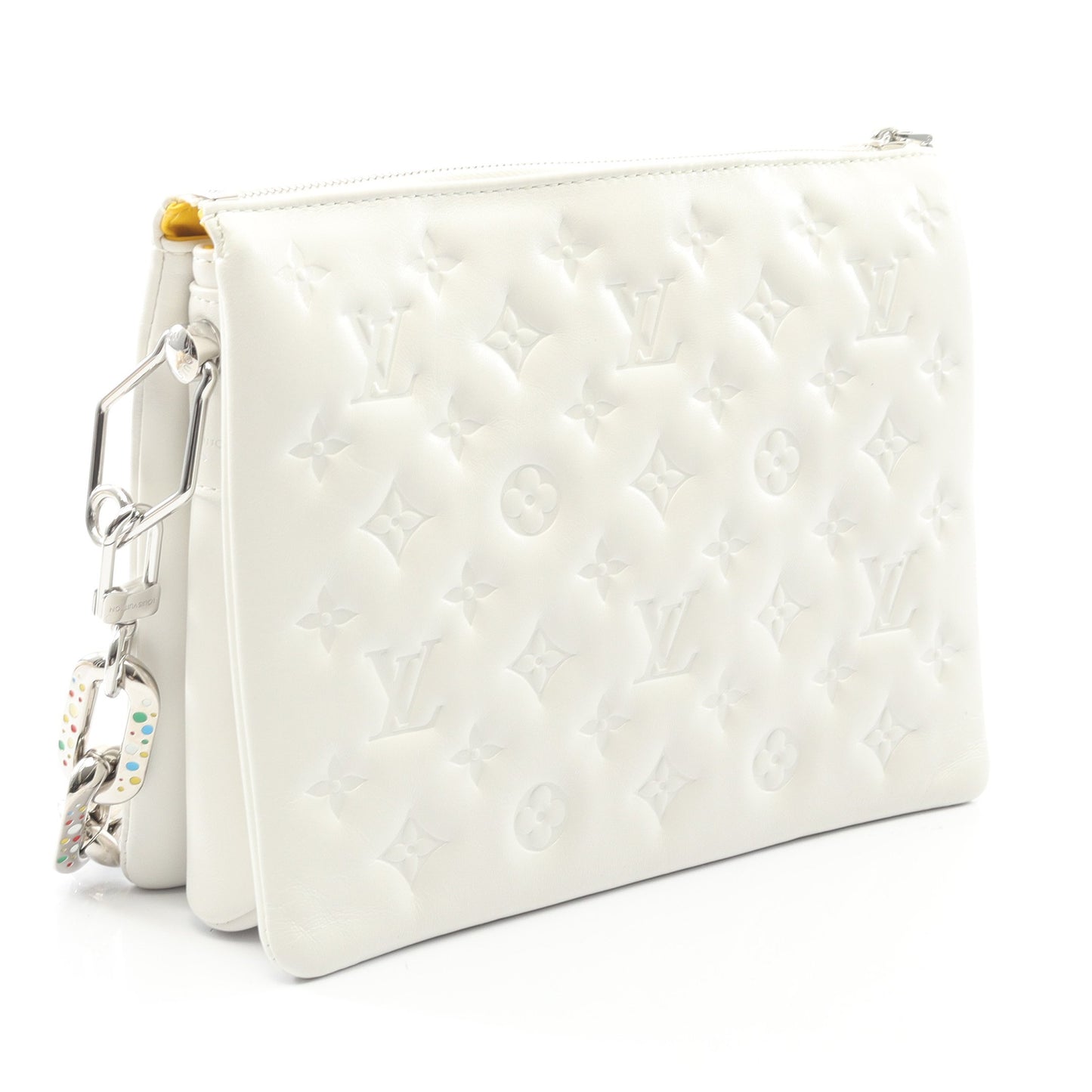 LV × YK クッサンPM モノグラムエンボス チェーンショルダーバッグ ラムスキン ホワイト 草間彌生 2WAY ルイヴィトン バッグ LOUIS VUITTON