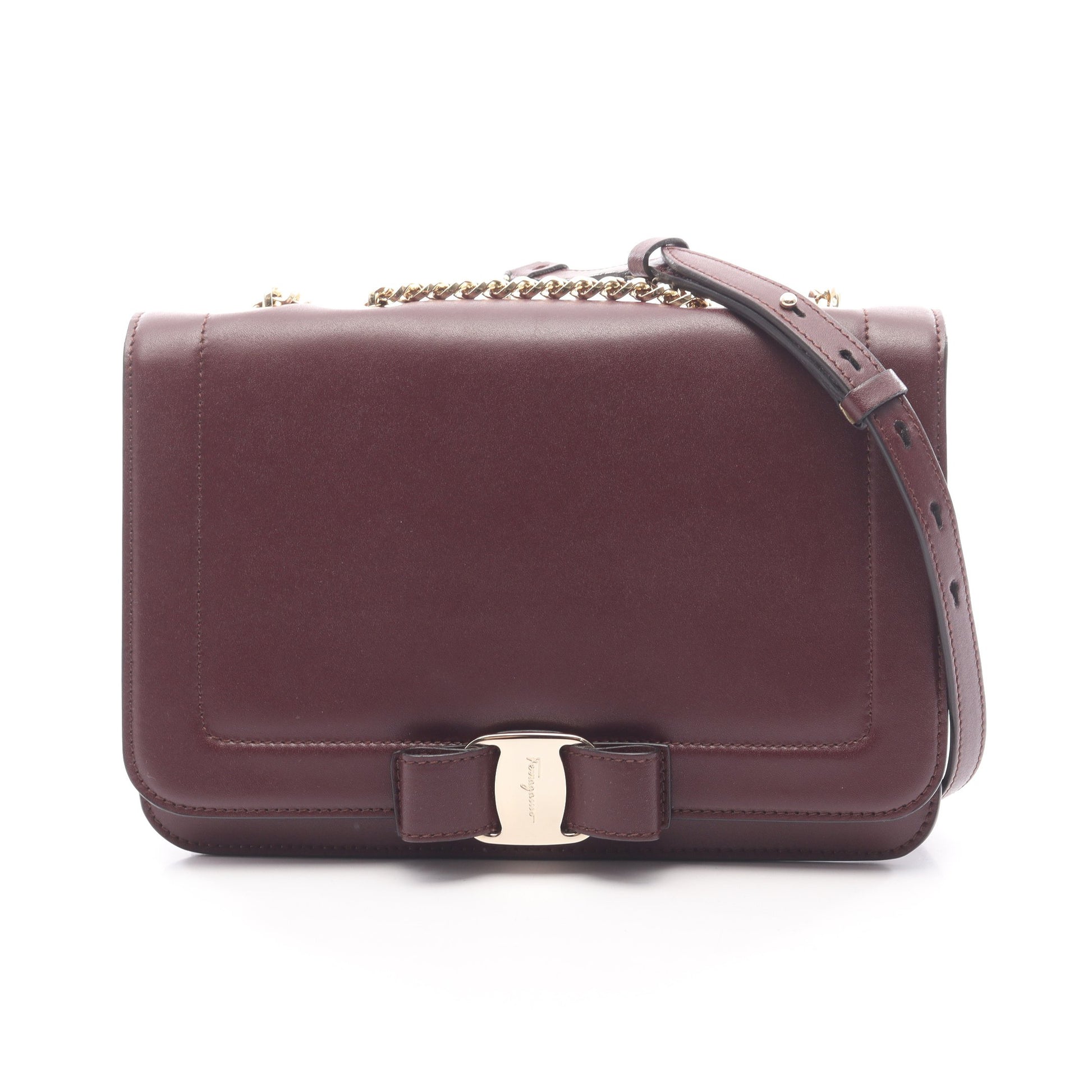 ヴァラリボン チェーンショルダーバッグ レザー ボルドー サルヴァトーレフェラガモ バッグ Salvatore Ferragamo