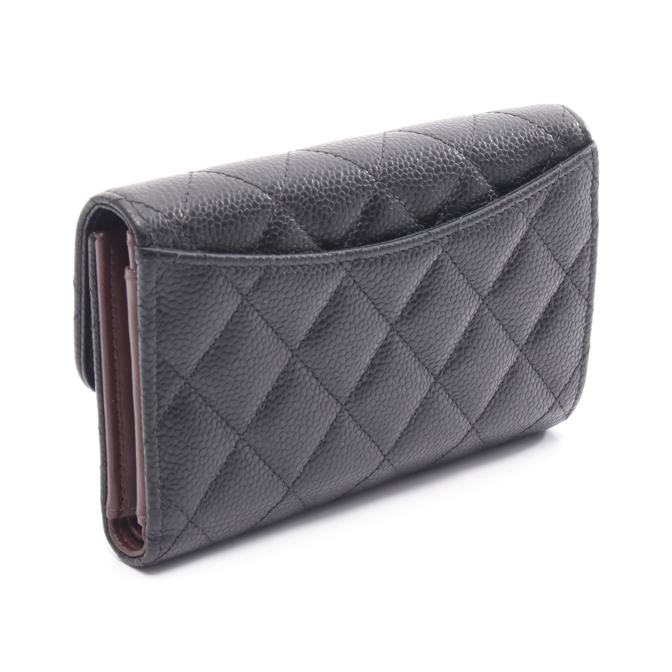 マトラッセ 三つ折り財布 キャビアスキン ブラック ゴールド金具