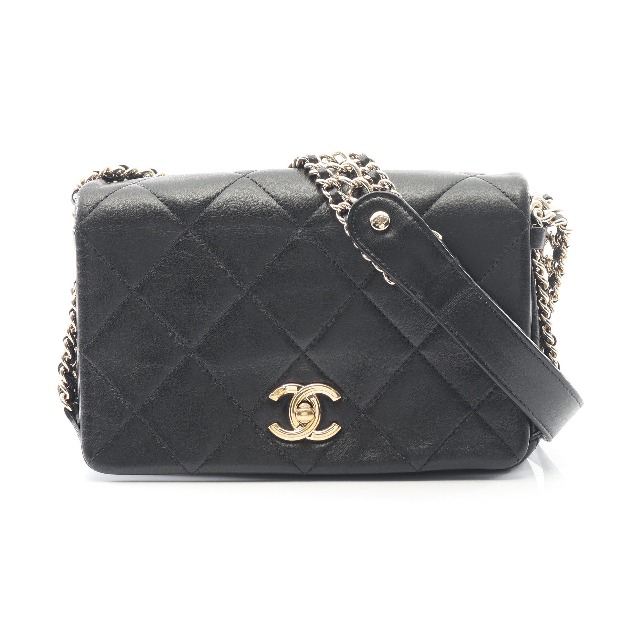 ラムスキン マトラッセ チェーンショルダー バッグ マトラッセ チェーンショルダーバッグ ラムスキン ブラック ゴールド