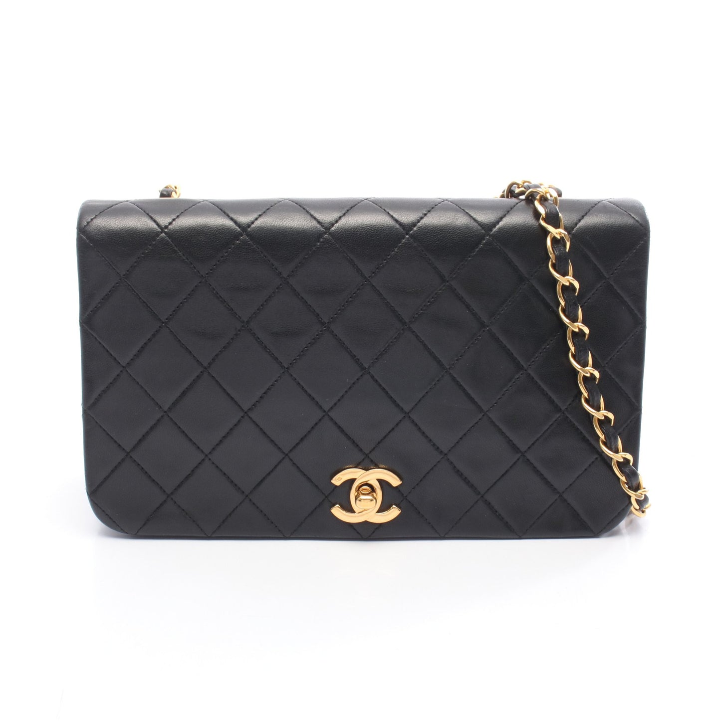 フルフラップ マトラッセ チェーンショルダーバッグ ラムスキン ブラック ゴールド金具 シャネル バッグ CHANEL