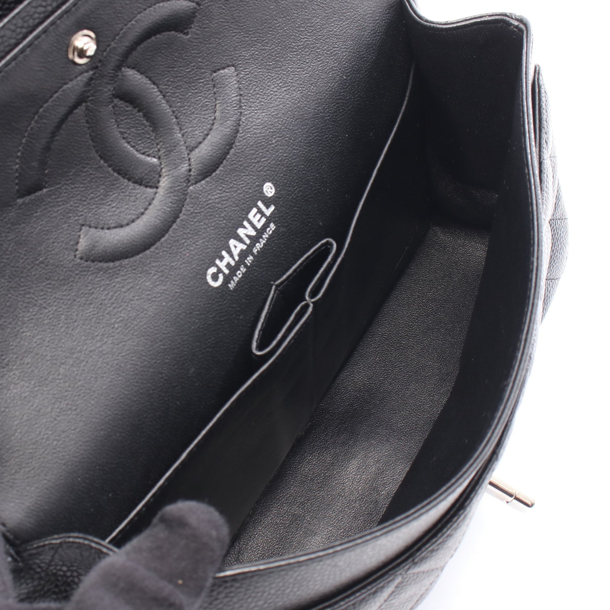 マトラッセ Wフラップ Wチェーンショルダーバッグ キャビアスキン ブラック シルバー金具 シャネル バッグ CHANEL