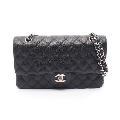 マトラッセ Wフラップ Wチェーンショルダーバッグ キャビアスキン ブラック シルバー金具 シャネル バッグ CHANEL