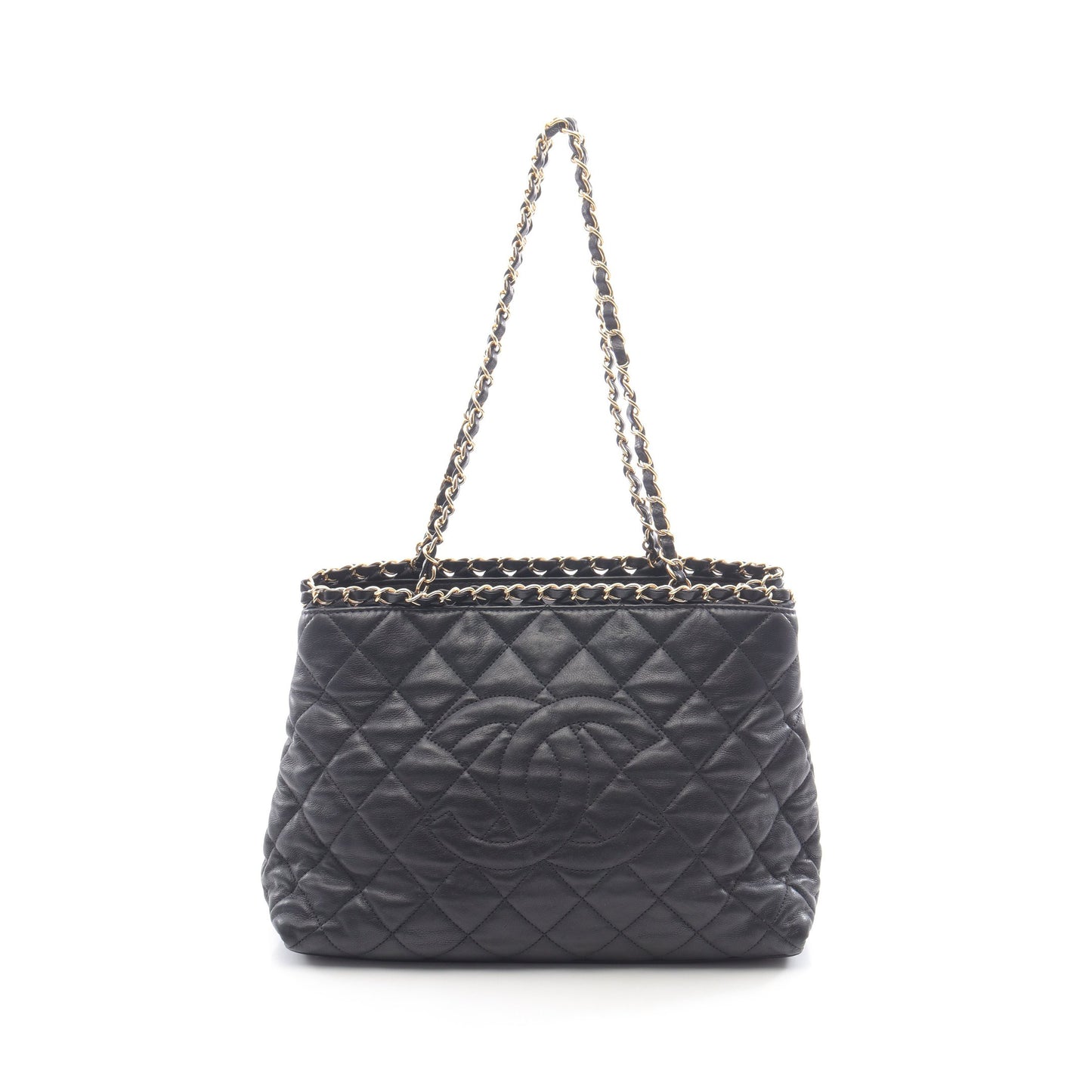 マトラッセ チェーンショルダーバッグ チェーントートバッグ レザー ブラック ゴールド金具 シャネル バッグ CHANEL