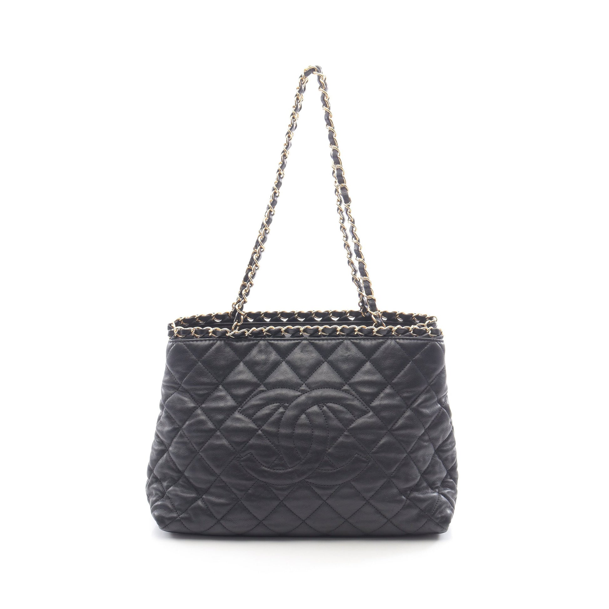 マトラッセ チェーンショルダーバッグ チェーントートバッグ レザー ブラック ゴールド金具 シャネル バッグ CHANEL