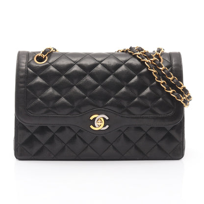 マトラッセ パリ限定 Wフラップ Wチェーンショルダーバッグ ラムスキン ブラック ゴールド金具 シャネル バッグ CHANEL