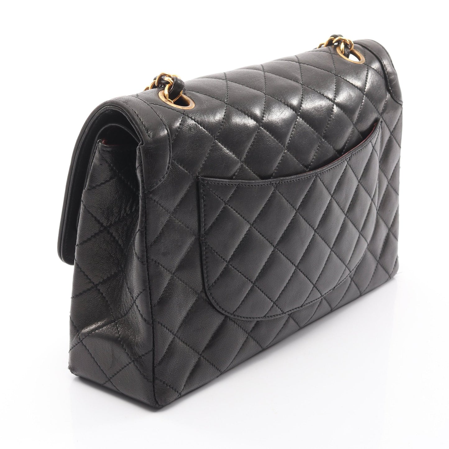 マトラッセ パリ限定 Wフラップ Wチェーンショルダーバッグ ラムスキン ブラック ゴールド金具 シャネル バッグ CHANEL