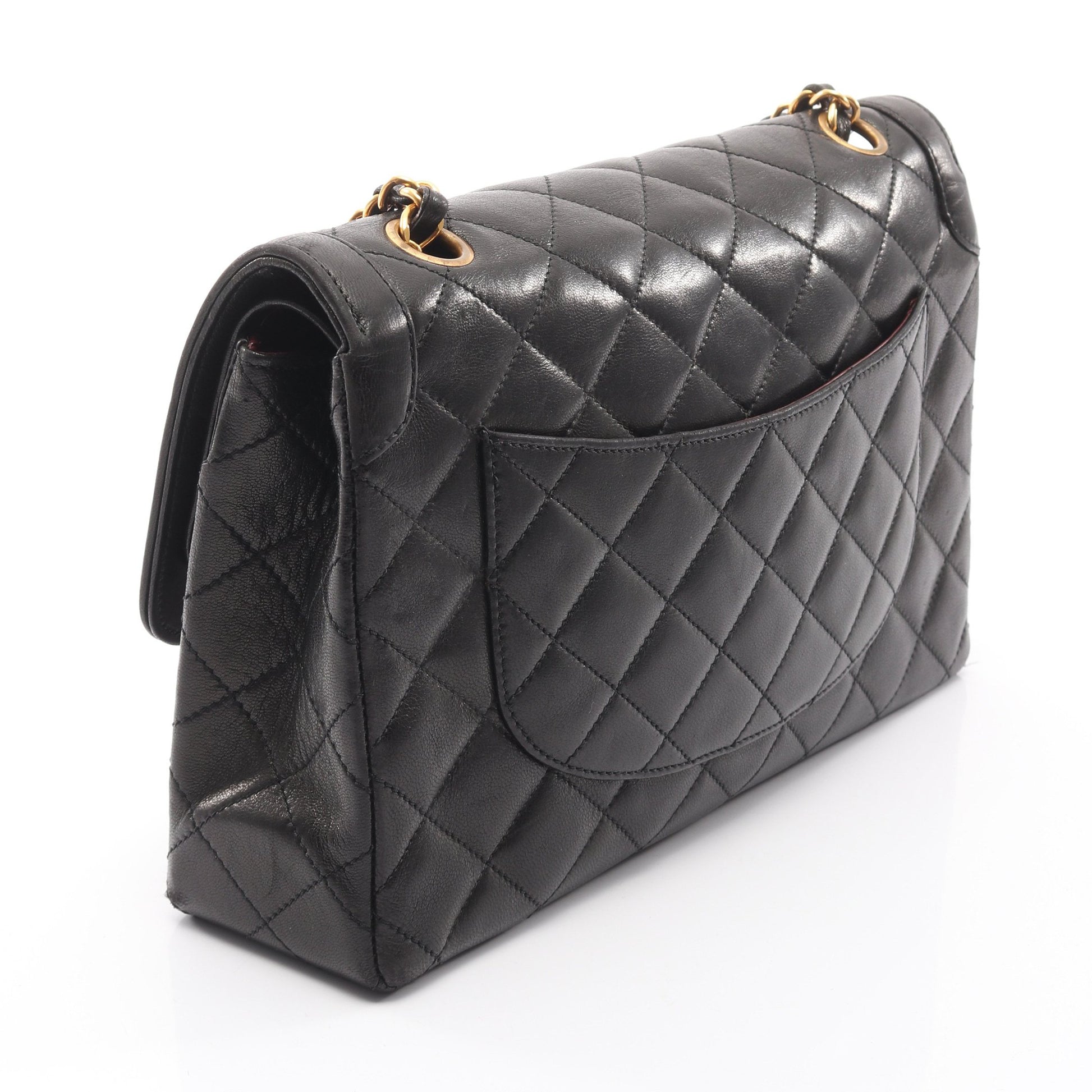 マトラッセ パリ限定 Wフラップ Wチェーンショルダーバッグ ラムスキン ブラック ゴールド金具 シャネル バッグ CHANEL