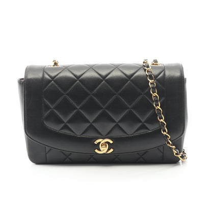 マトラッセ ダイアナフラップ チェーンショルダーバッグ ラムスキン ブラック ゴールド金具 シャネル バッグ CHANEL
