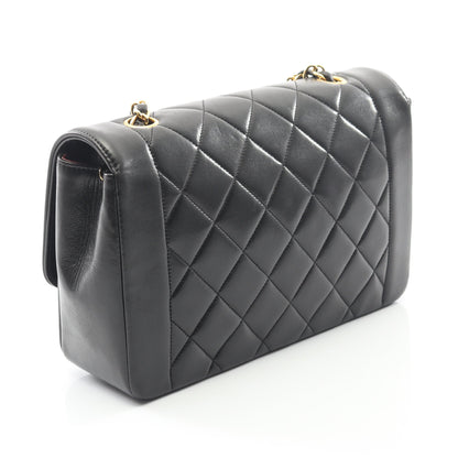 マトラッセ ダイアナフラップ チェーンショルダーバッグ ラムスキン ブラック ゴールド金具 シャネル バッグ CHANEL