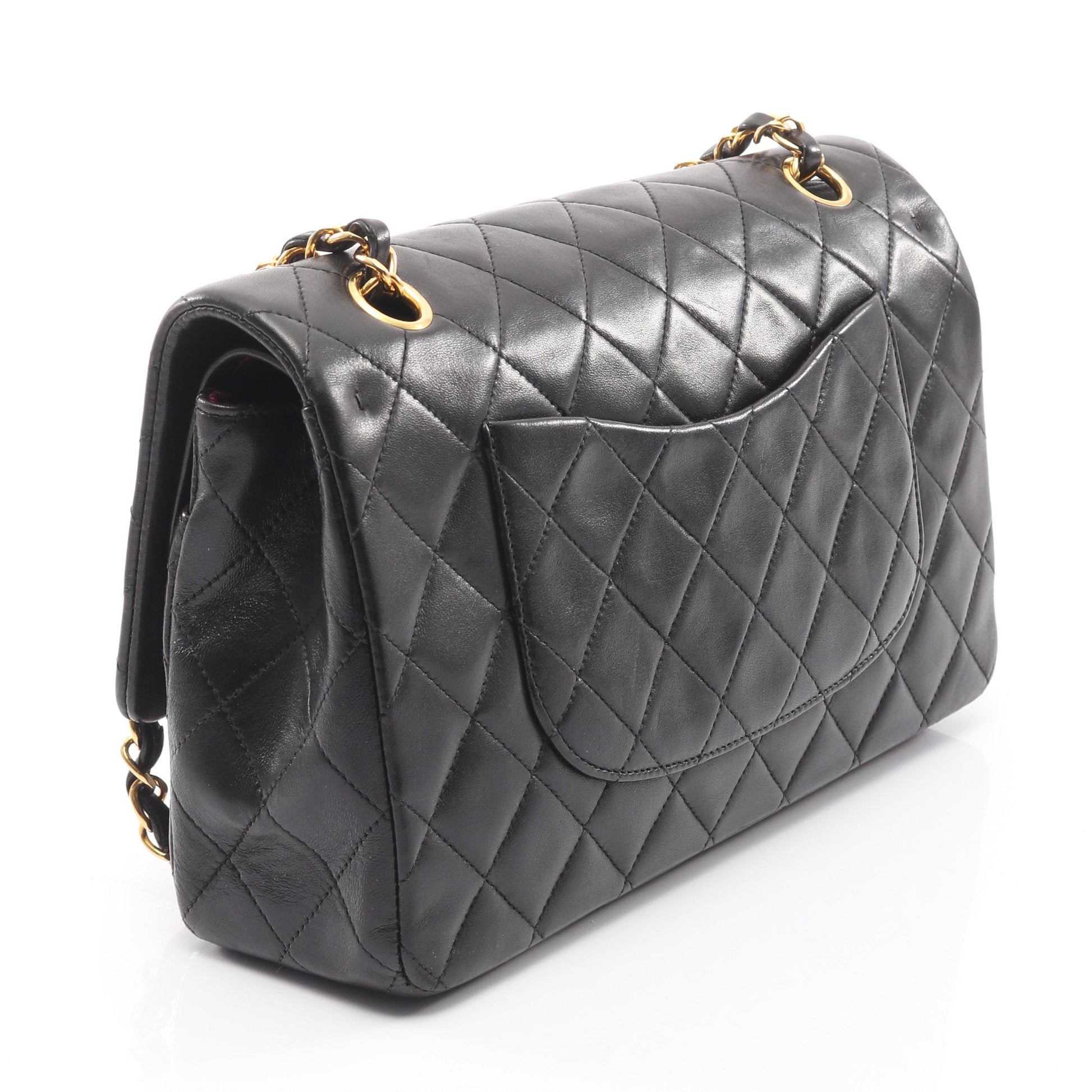 マトラッセ Wフラップ Wチェーンショルダーバッグ ラムスキン ブラック ゴールド金具 シャネル バッグ CHANEL