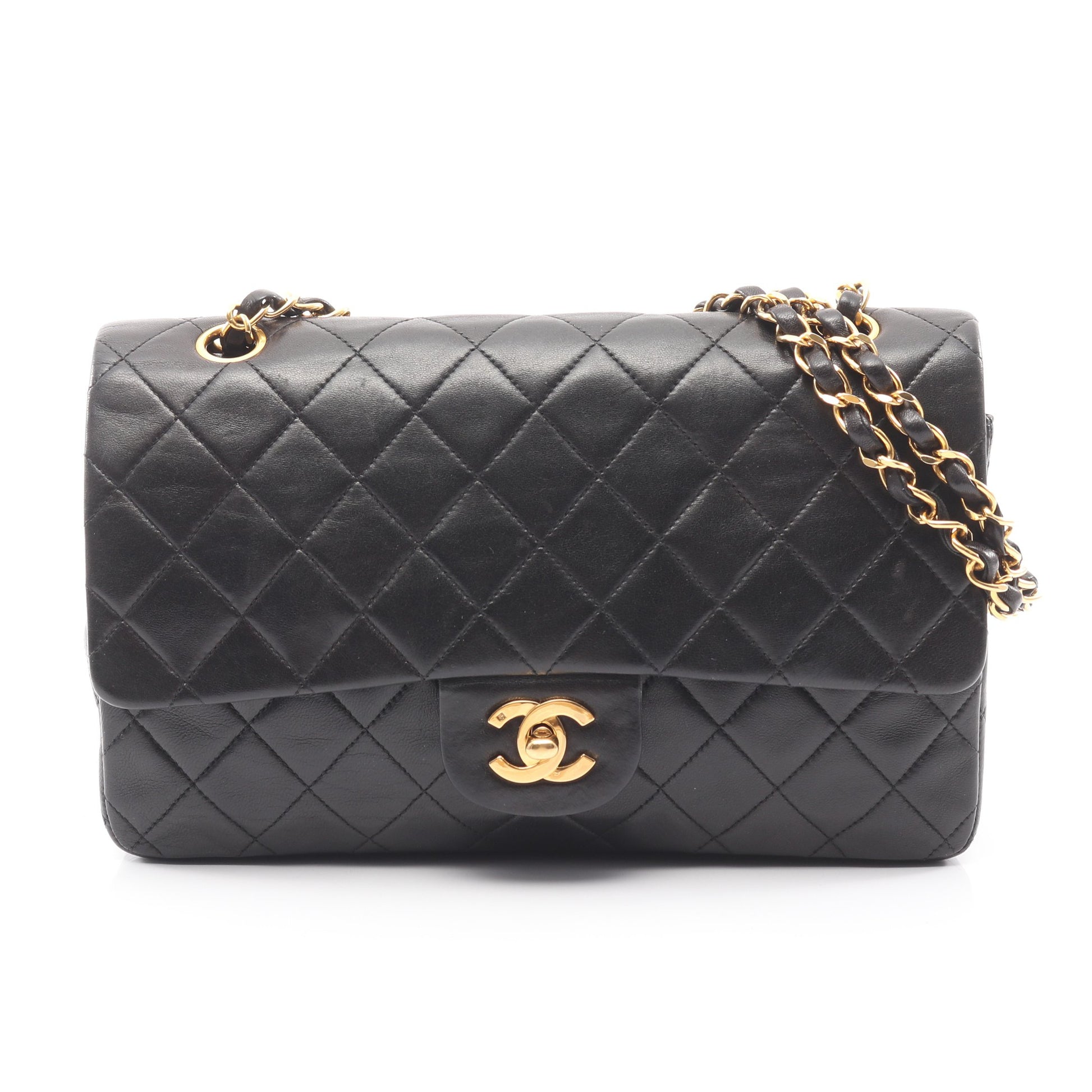 マトラッセ Wフラップ Wチェーンショルダーバッグ ラムスキン ブラック ゴールド金具 シャネル バッグ CHANEL