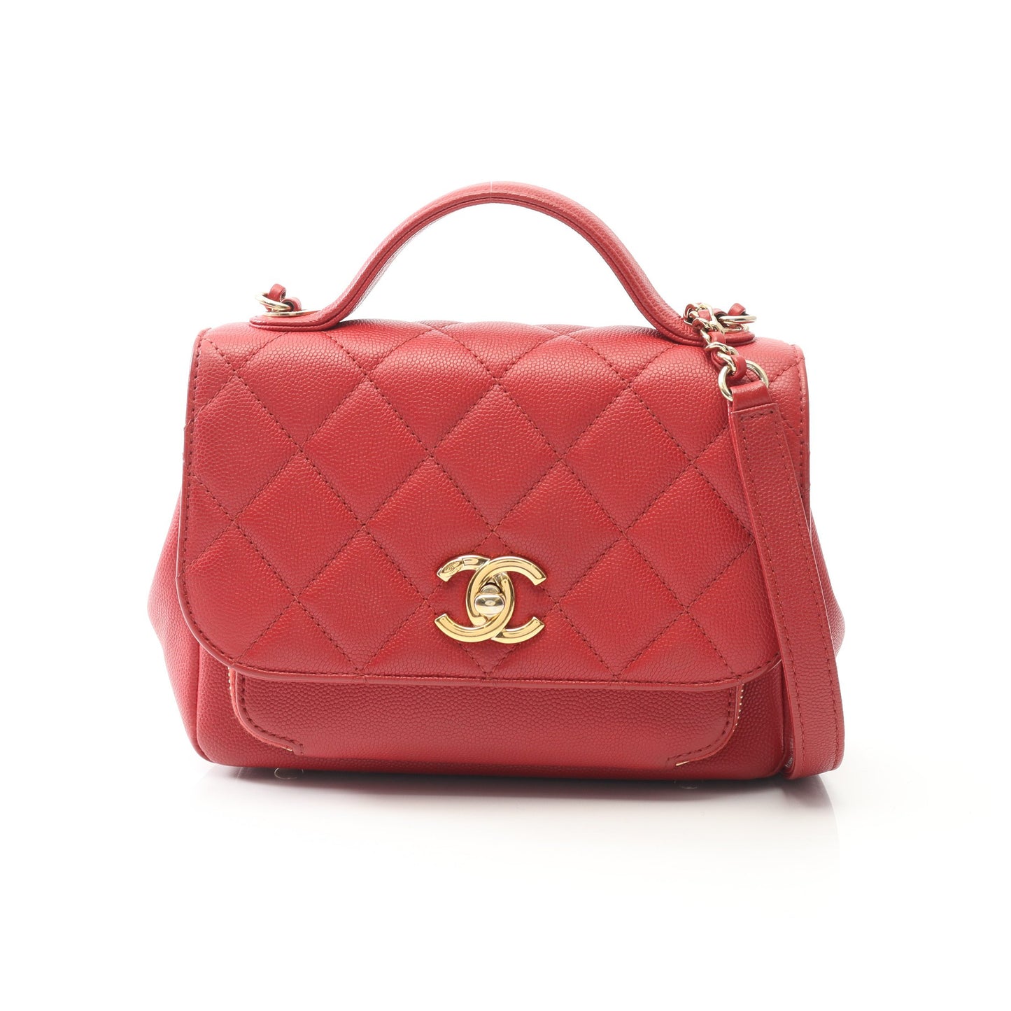 ビジネスアフィニティ マトラッセ チェーンショルダーバッグ キャビアスキン レッド ゴールド金具 2WAY シャネル バッグ CHANEL