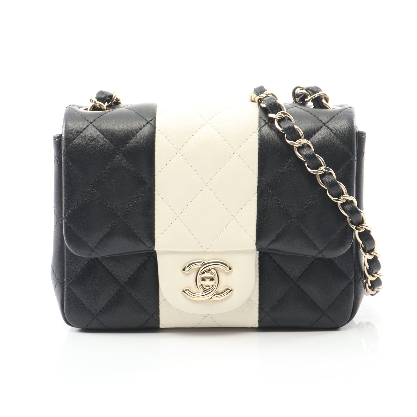 ミニマトラッセ チェーンショルダーバッグ ラムスキン ブラック ホワイト ゴールド金具 バイカラー シャネル バッグ CHANEL