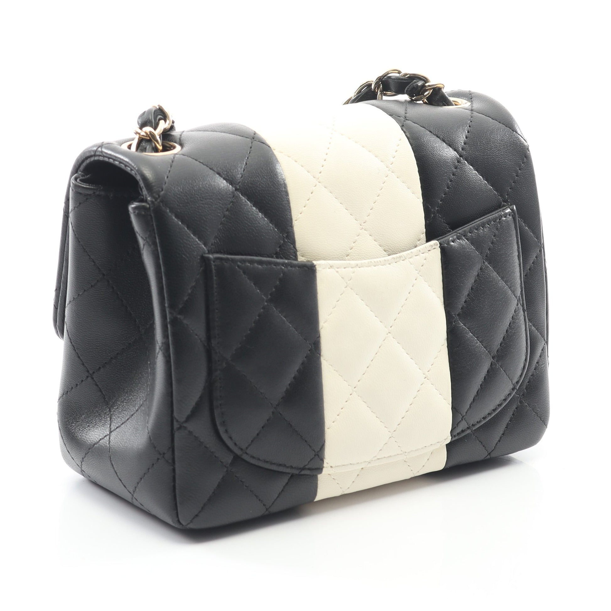 ミニマトラッセ チェーンショルダーバッグ ラムスキン ブラック ホワイト ゴールド金具 バイカラー シャネル バッグ CHANEL