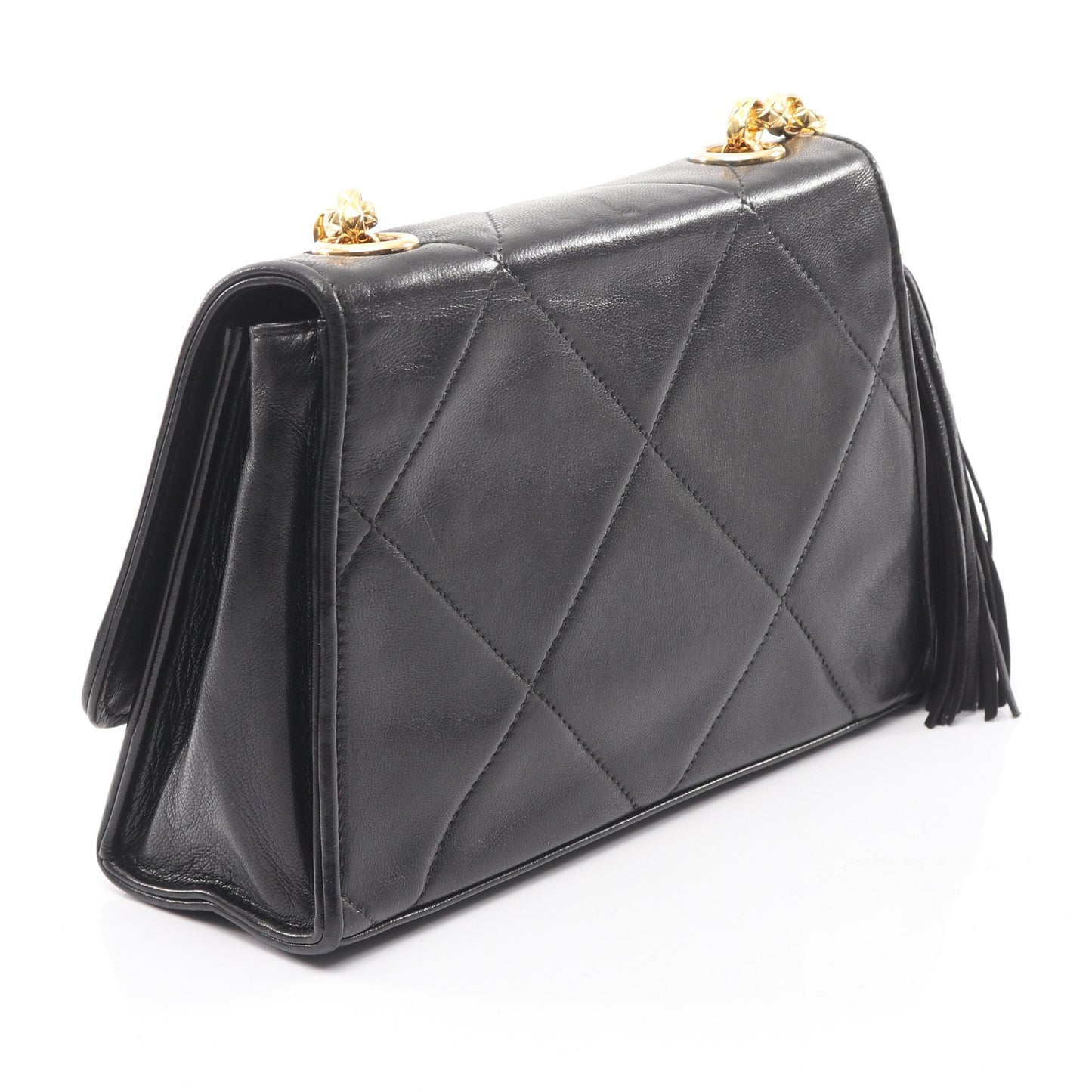 マトラッセ チェーンショルダーバッグ タッセル ラムスキン ブラック ゴールド金具 シャネル バッグ CHANEL