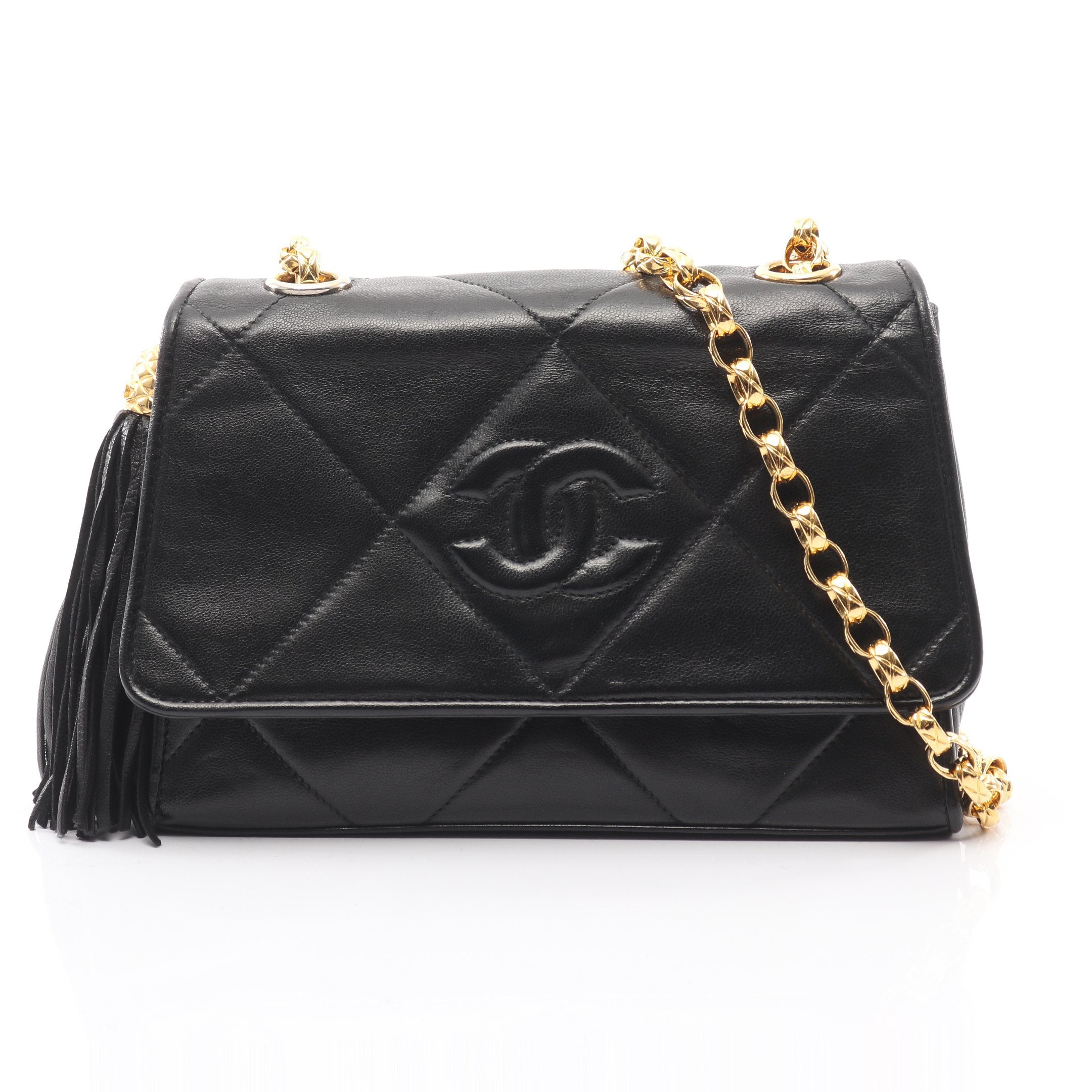 マトラッセ チェーンショルダーバッグ タッセル ラムスキン ブラック