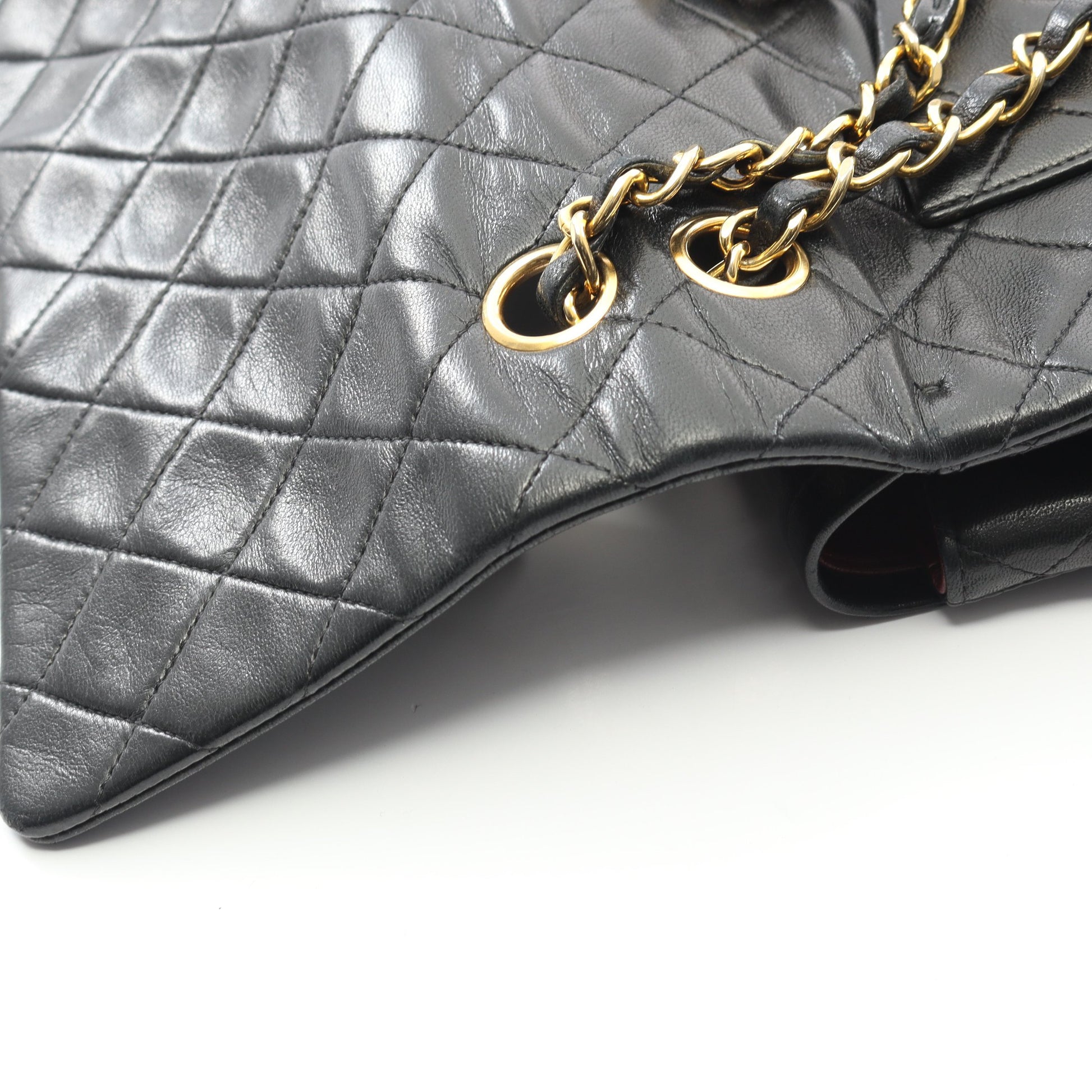 マトラッセ Wフラップ Wチェーンショルダーバッグ ラムスキン ブラック ゴールド金具 ヴィンテージ シャネル バッグ CHANEL