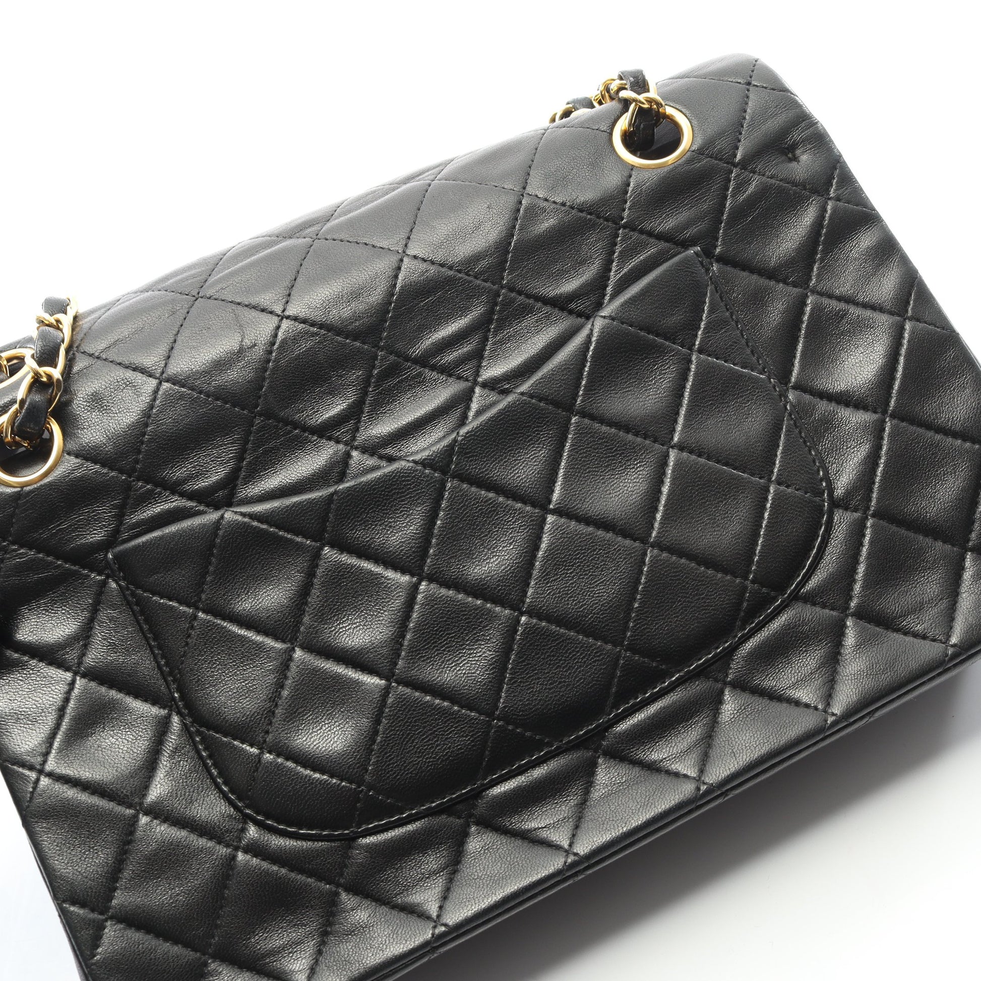マトラッセ Wフラップ Wチェーンショルダーバッグ ラムスキン ブラック ゴールド金具 ヴィンテージ シャネル バッグ CHANEL