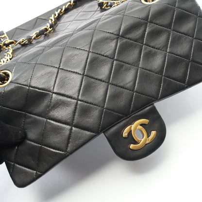 マトラッセ Wフラップ Wチェーンショルダーバッグ ラムスキン ブラック ゴールド金具 ヴィンテージ シャネル バッグ CHANEL