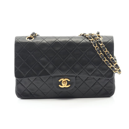 マトラッセ Wフラップ Wチェーンショルダーバッグ ラムスキン ブラック ゴールド金具 ヴィンテージ シャネル バッグ CHANEL