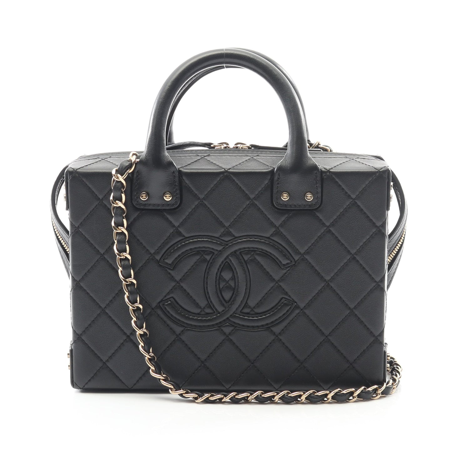 マトラッセ バニティバッグ チェーンショルダーバッグ ラムスキン ブラック ゴールド金具 2WAY シャネル バッグ CHANEL