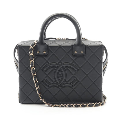 マトラッセ バニティバッグ チェーンショルダーバッグ ラムスキン ブラック ゴールド金具 2WAY シャネル バッグ CHANEL