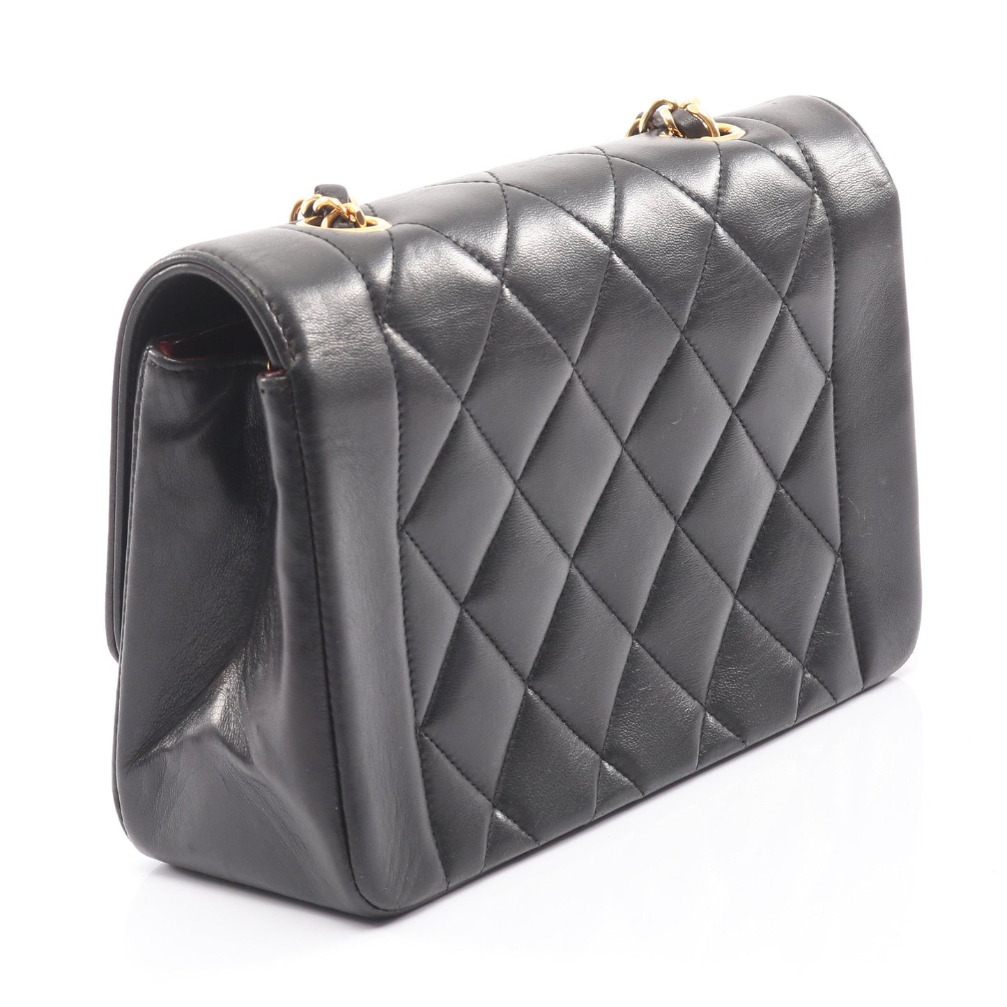 マトラッセ ダイアナフラップ チェーンショルダーバッグ ラムスキン ブラック ゴールド金具 シャネル バッグ CHANEL
