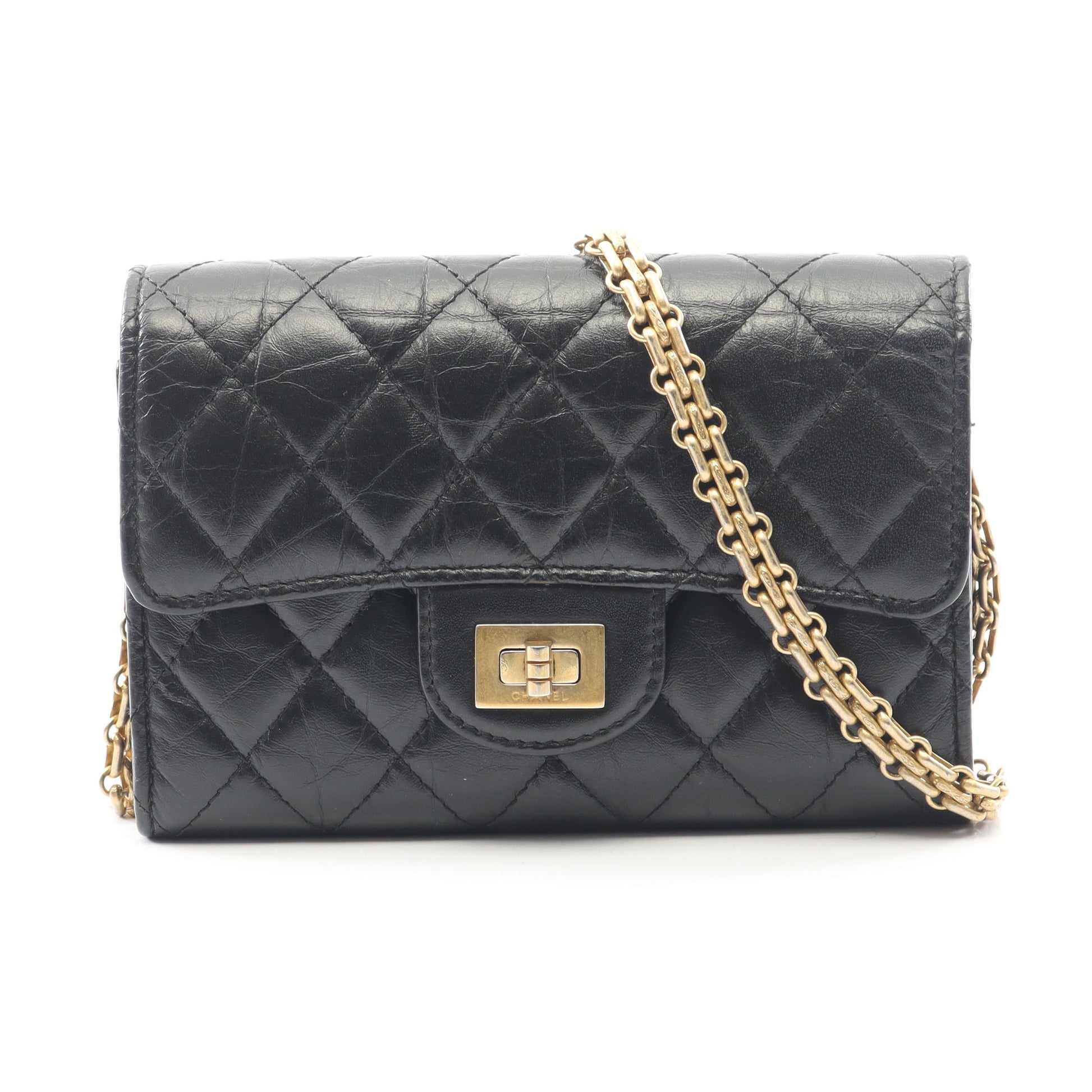 2.55 マトラッセ ミニ チェーンウォレット エイジドカーフスキン ブラック ゴールド金具 シャネル バッグ CHANEL