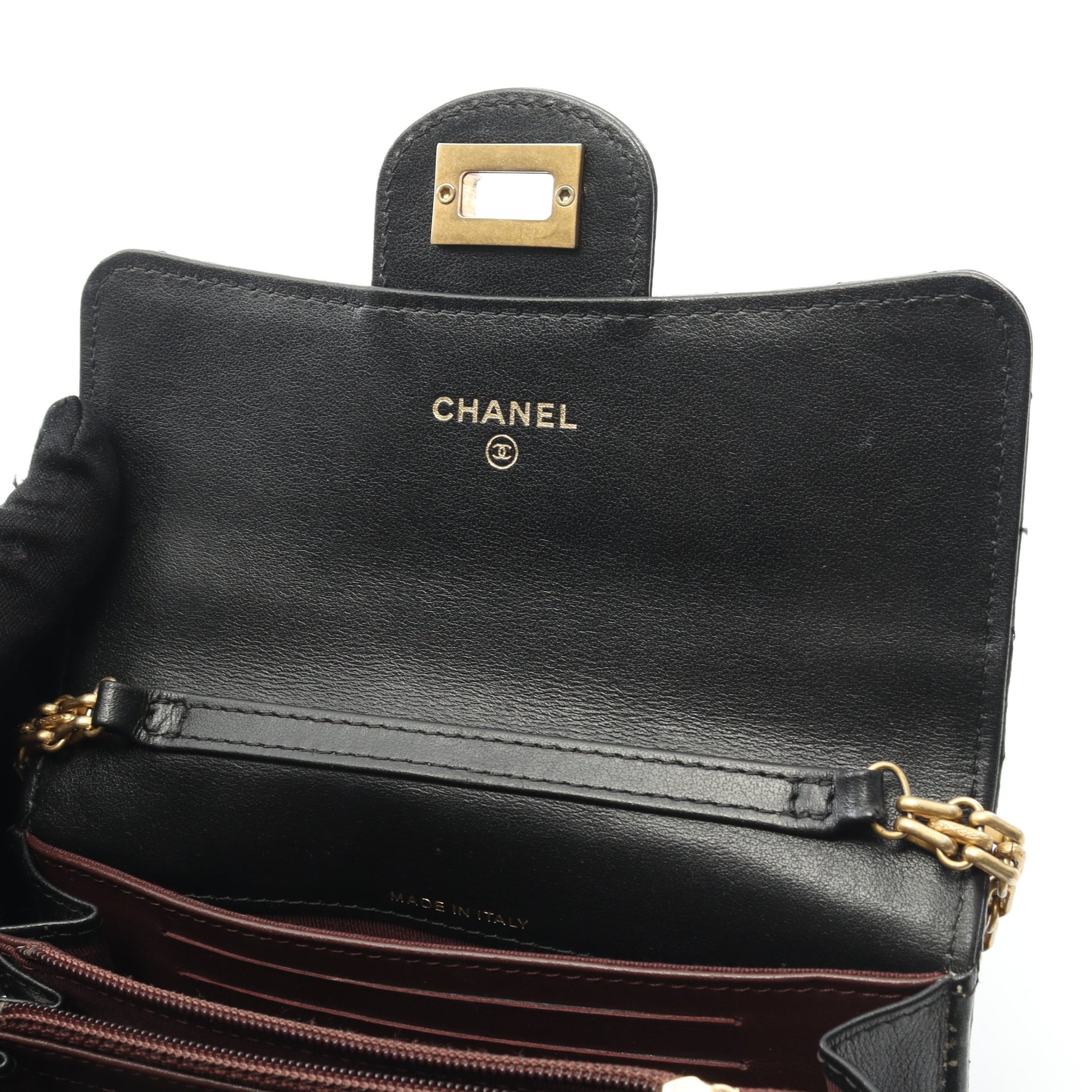 2.55 マトラッセ ミニ チェーンウォレット エイジドカーフスキン ブラック ゴールド金具 シャネル バッグ CHANEL