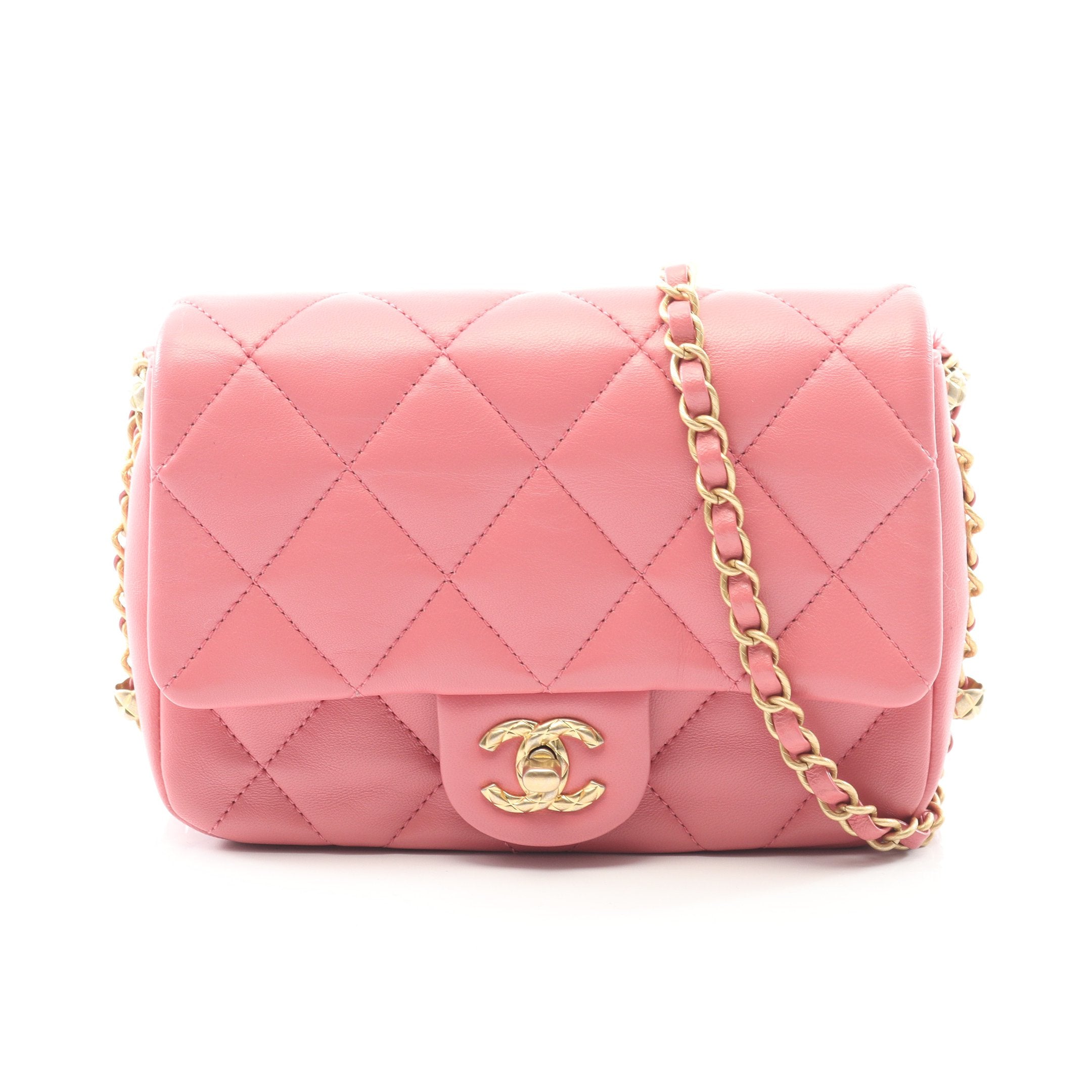 マトラッセ スモール チェーンショルダーバッグ ラムスキン ピンク