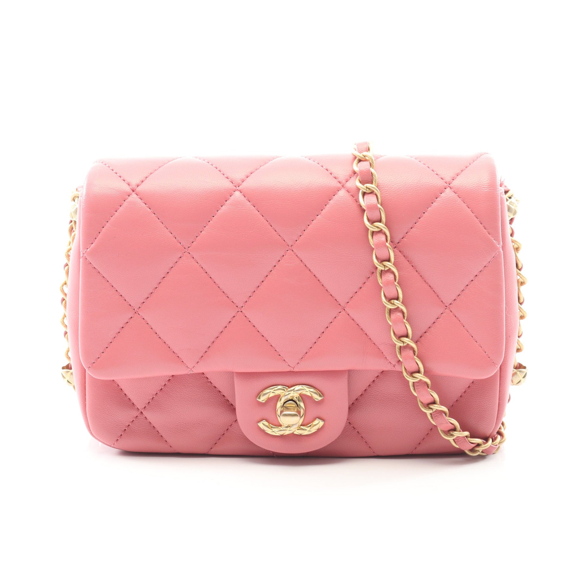 マトラッセ スモール チェーンショルダーバッグ ラムスキン ピンク ゴールド金具 シャネル バッグ CHANEL