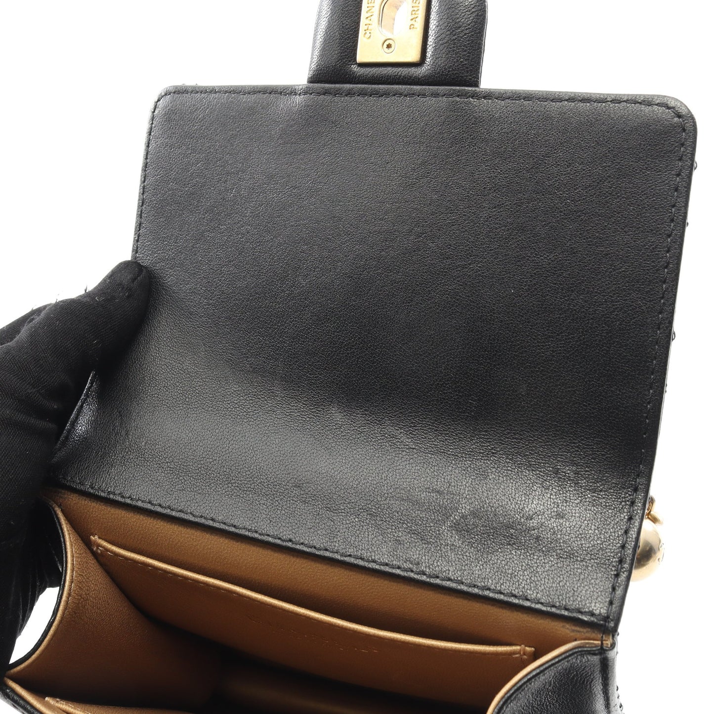 マトラッセ チェーンショルダーバッグ ラムスキン ブラック ゴールド金具 シャネル バッグ CHANEL