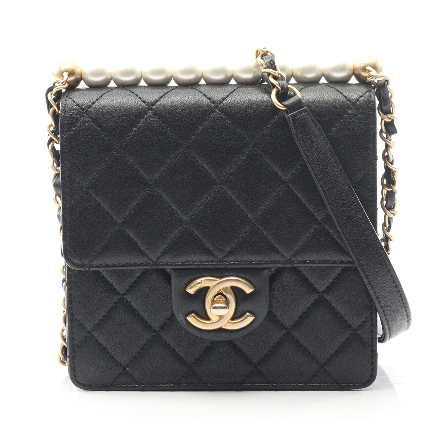 マトラッセ チェーンショルダーバッグ ラムスキン ブラック ゴールド金具 シャネル バッグ CHANEL