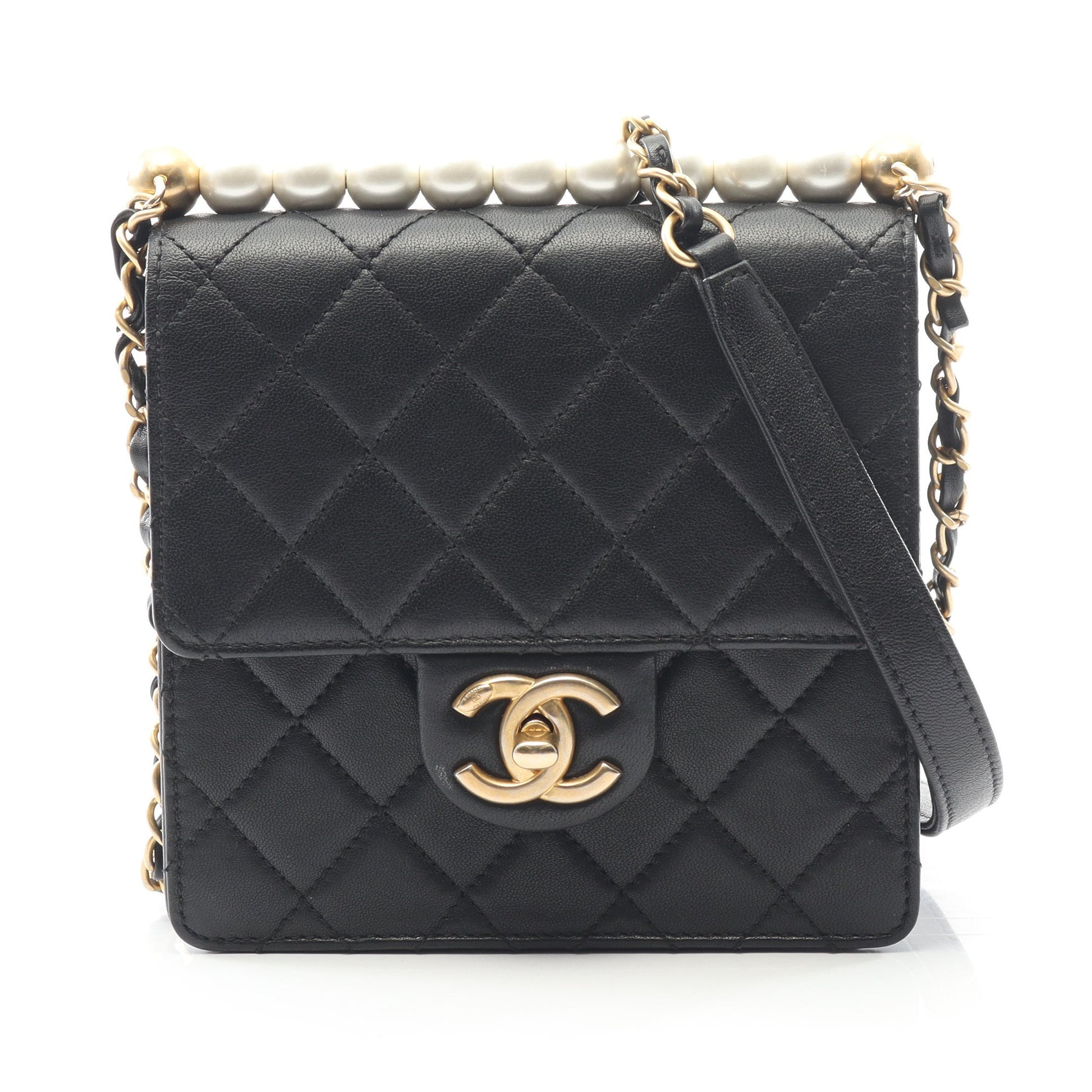 マトラッセ チェーンショルダーバッグ ラムスキン ブラック ゴールド金具 シャネル バッグ CHANEL