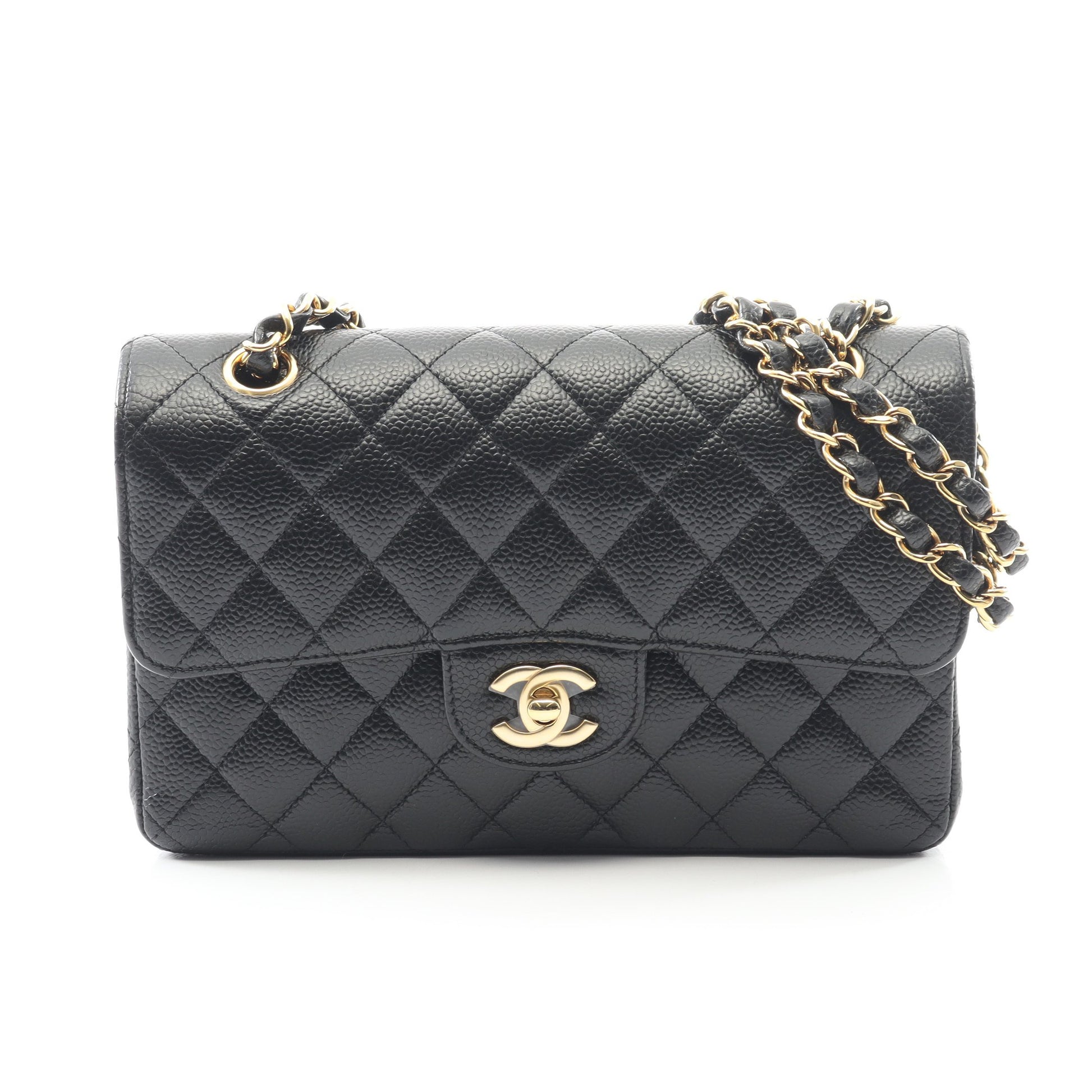 マトラッセ Wフラップ Wチェーンショルダーバッグ キャビアスキン ブラック ゴールド金具 シャネル バッグ CHANEL