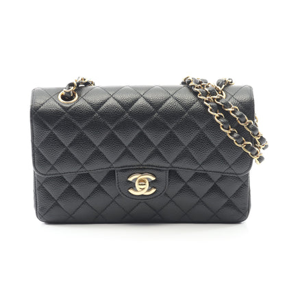 マトラッセ Wフラップ Wチェーンショルダーバッグ キャビアスキン ブラック ゴールド金具 シャネル バッグ CHANEL