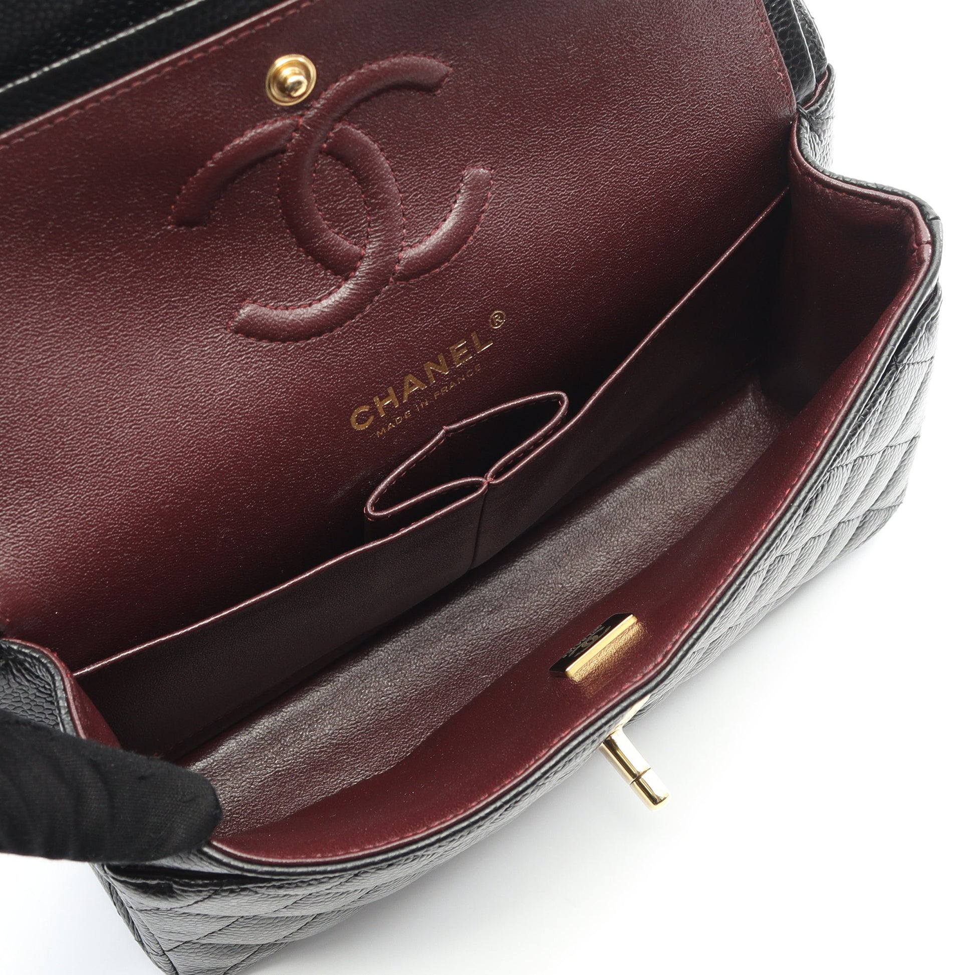 マトラッセ Wフラップ Wチェーンショルダーバッグ キャビアスキン ブラック ゴールド金具 シャネル バッグ CHANEL