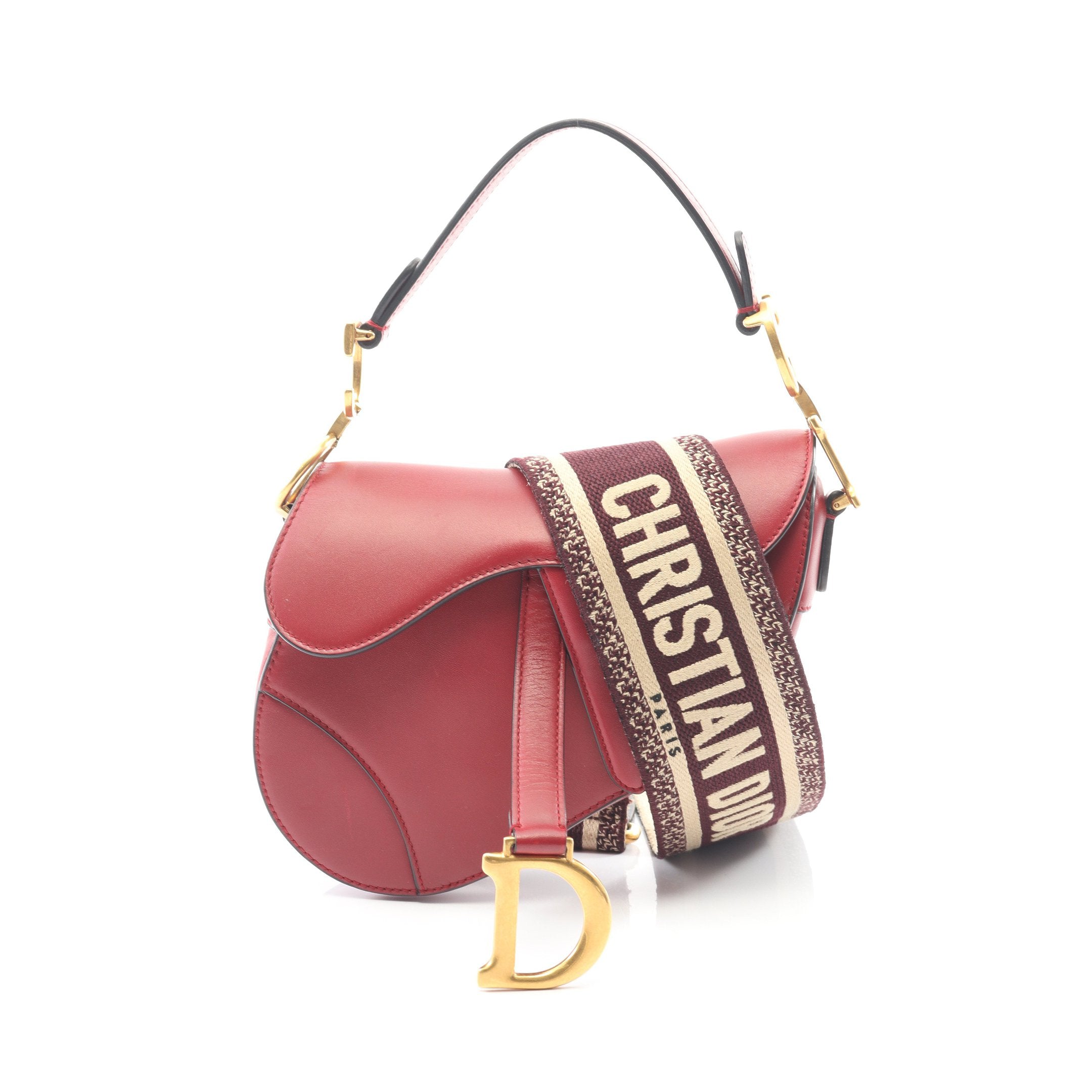 サドルバッグ ミニ ハンドバッグ レザー レッド 2WAY クリスチャン