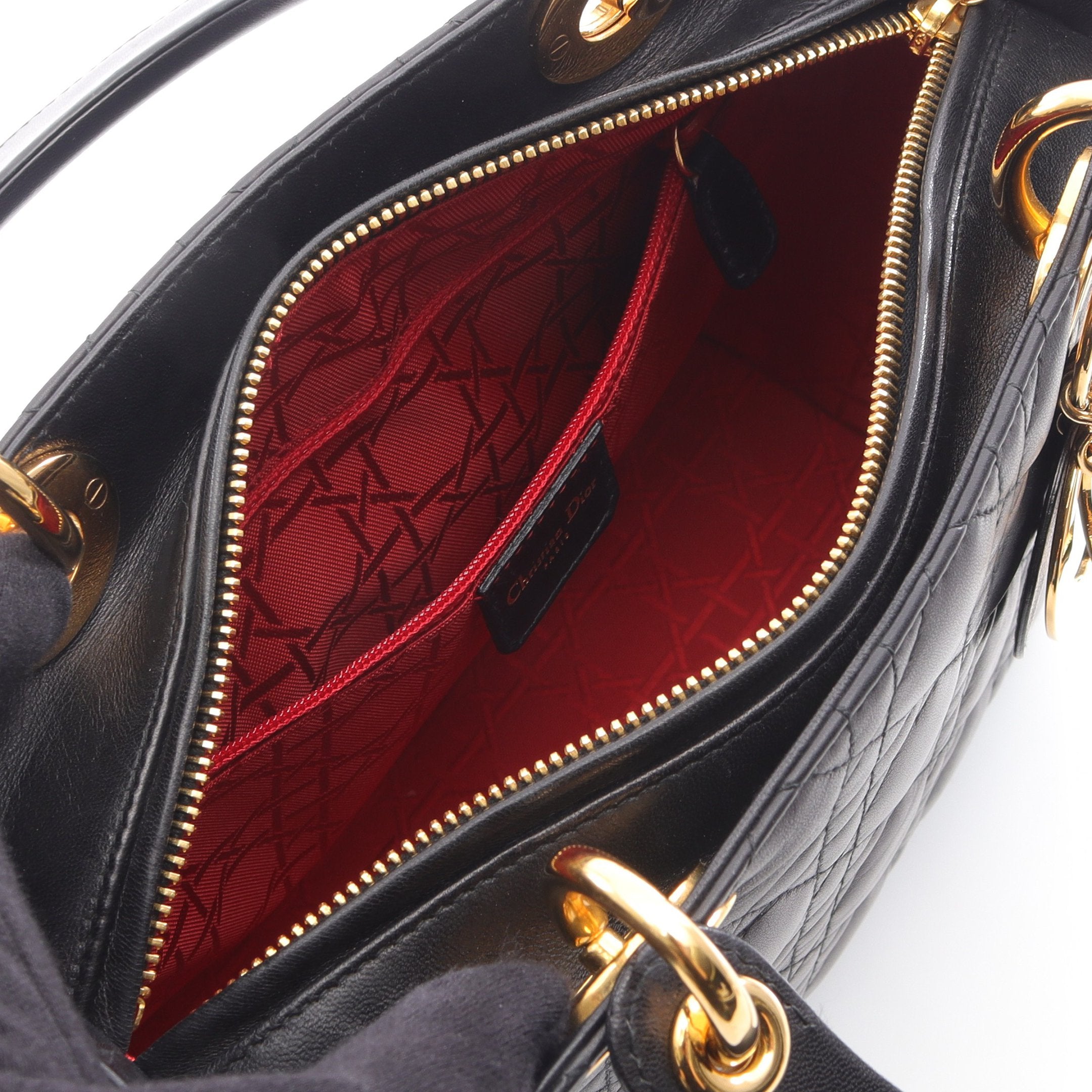 レディディオール カナージュ ハンドバッグ レザー ブラック 2WAY