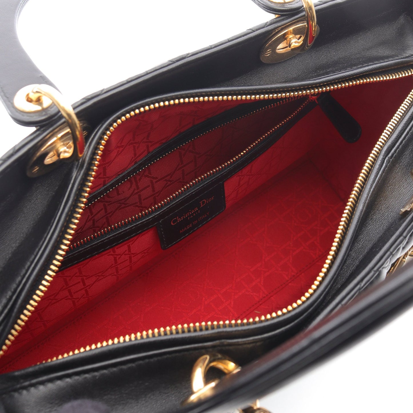 レディディオール ラージ カナージュ ハンドバッグ レザー ブラック 2WAY クリスチャンディオール バッグ Christian Dior