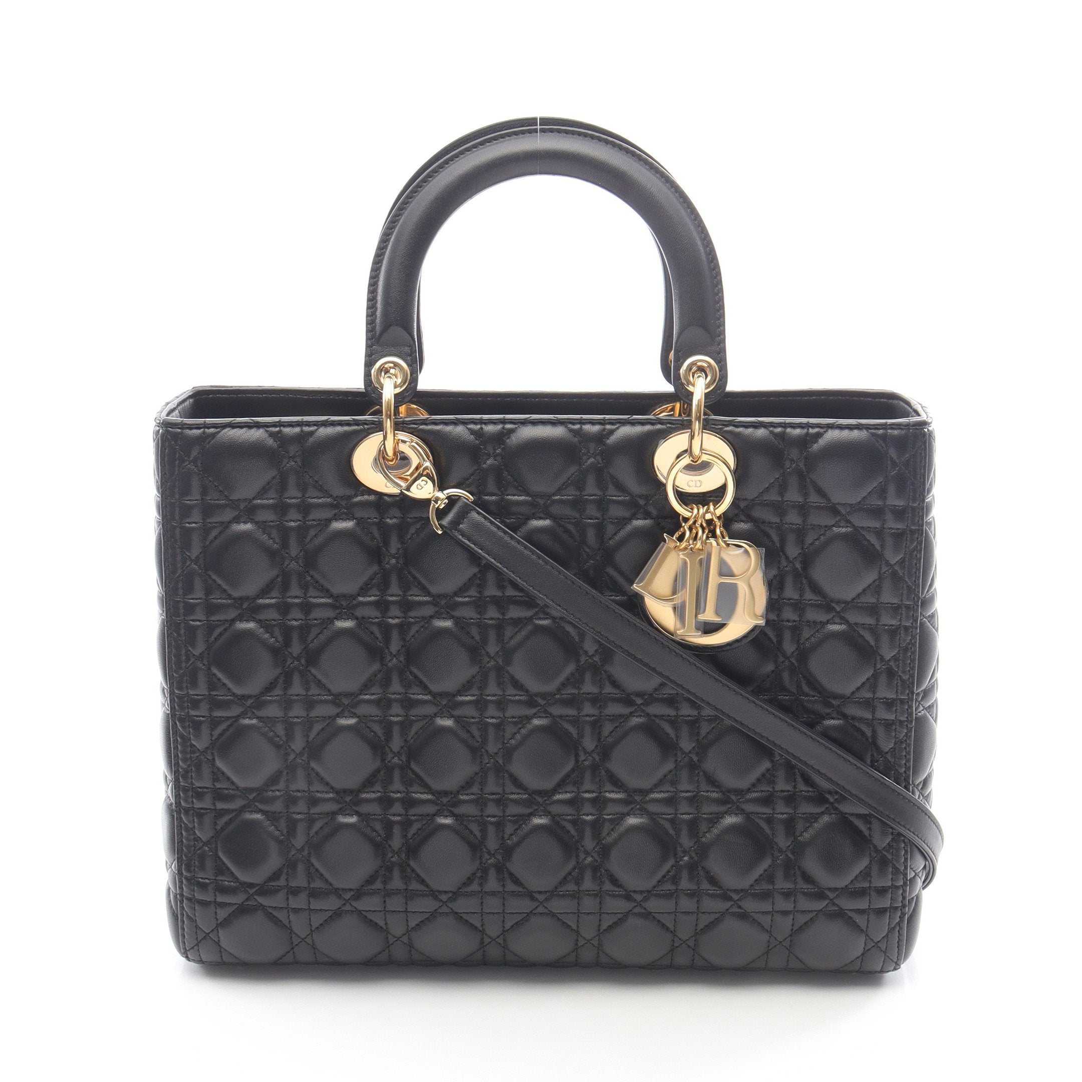 レディディオール ラージ カナージュ ハンドバッグ レザー ブラック