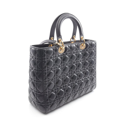 レディディオール ラージ カナージュ ハンドバッグ レザー ブラック 2WAY クリスチャンディオール バッグ Christian Dior