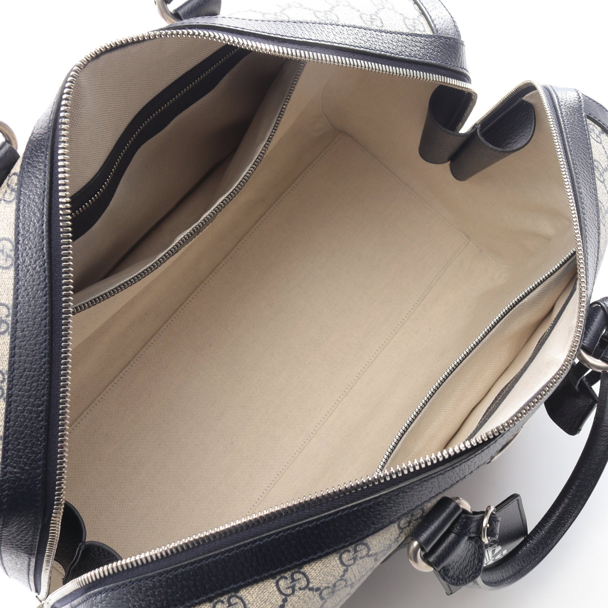 ミディアム ダッフルバッグ GGスプリーム ボストンバッグ PVC レザー アイボリー ネイビー 2WAY グッチ バッグ GUCCI
