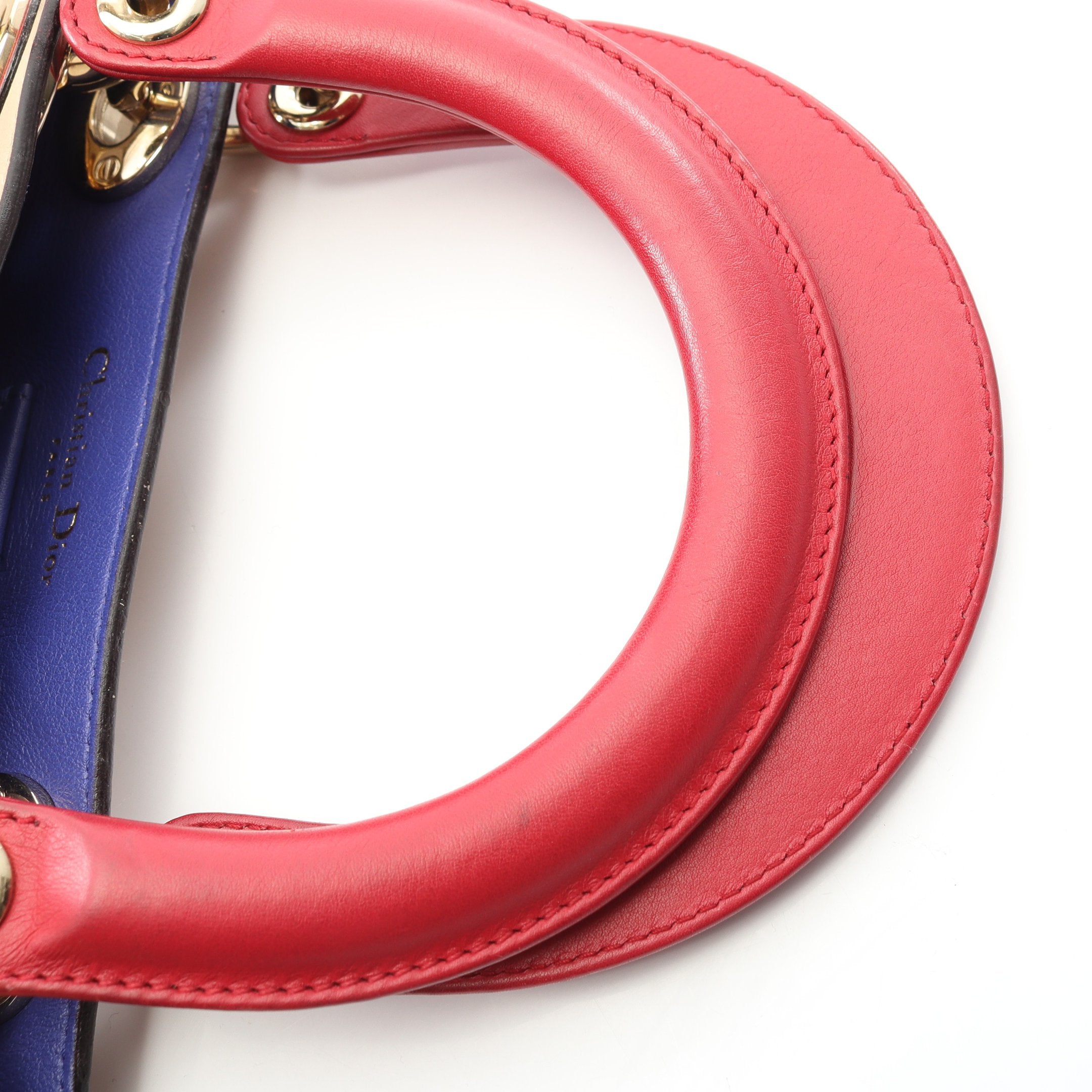 ディオリッシモ ラージ ハンドバッグ レザー ベージュ レッド 2WAY