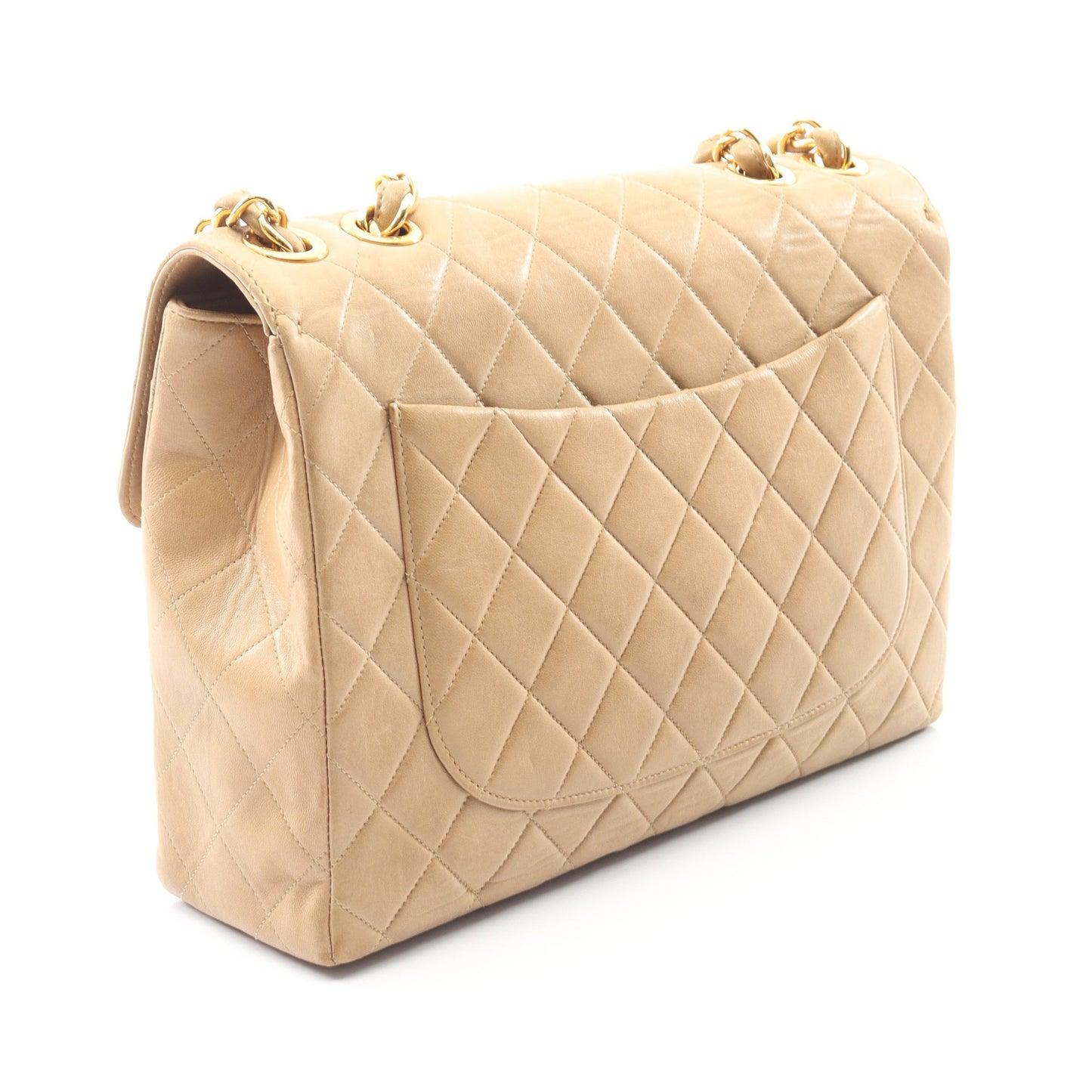デカマトラッセ30 シングルフラップ Wチェーンショルダーバッグ ラムスキン ベージュ ゴールド金具 シャネル バッグ CHANEL