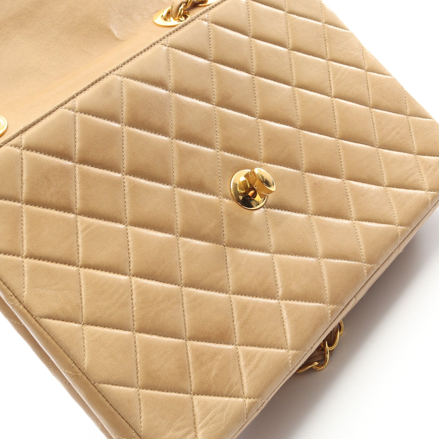 デカマトラッセ30 シングルフラップ Wチェーンショルダーバッグ ラムスキン ベージュ ゴールド金具 シャネル バッグ CHANEL