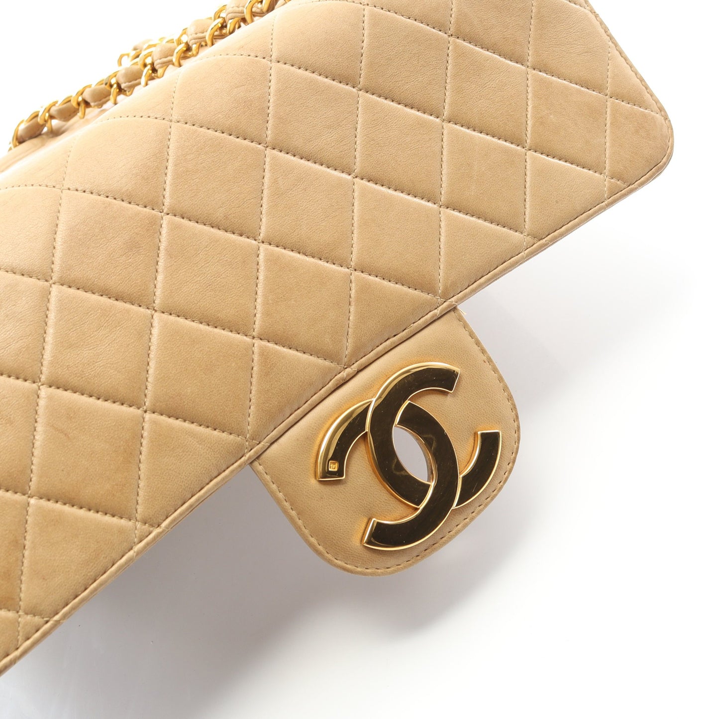デカマトラッセ30 シングルフラップ Wチェーンショルダーバッグ ラムスキン ベージュ ゴールド金具 シャネル バッグ CHANEL